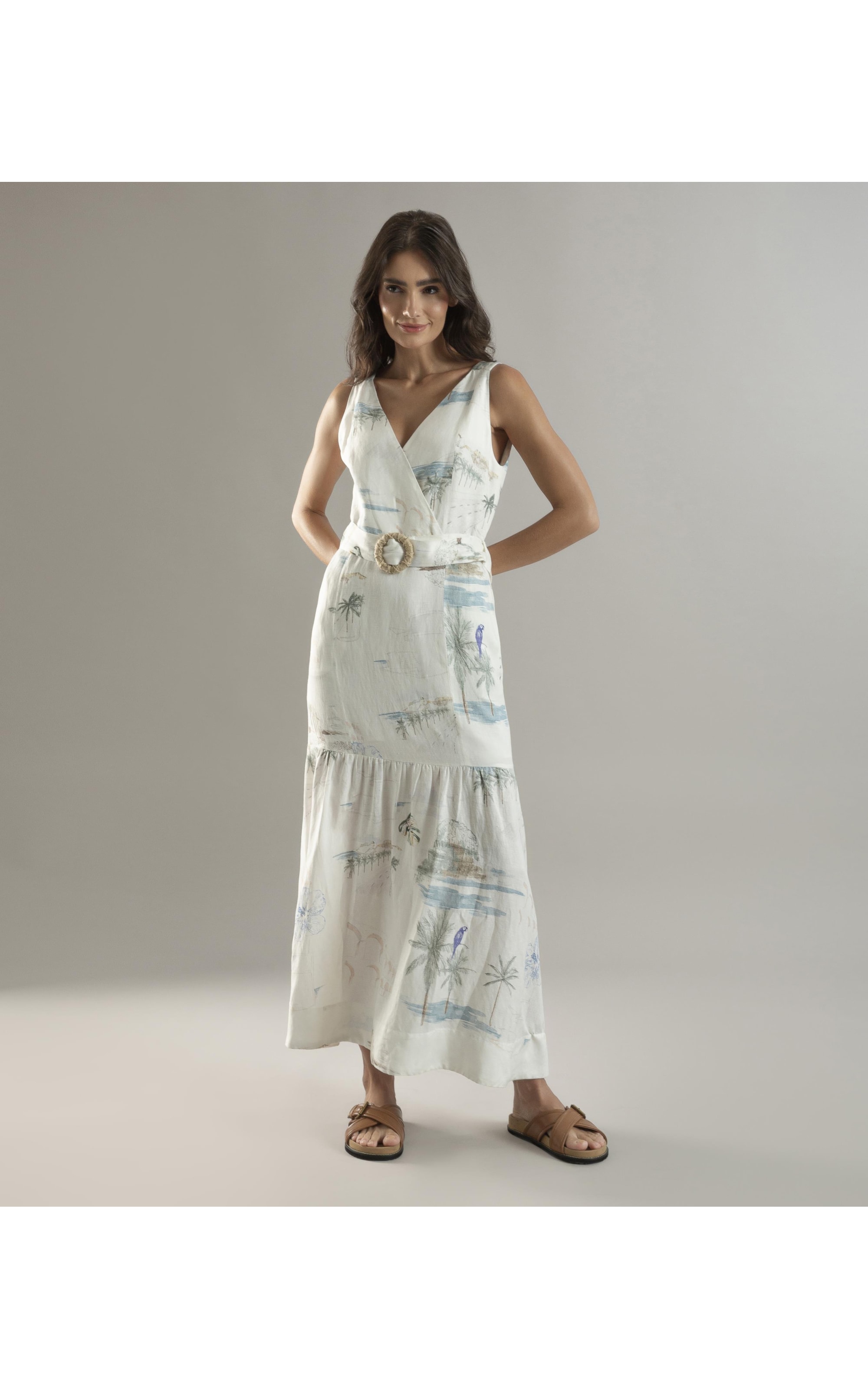 Vestido Linho  Gavea  Estampa Spot Branco