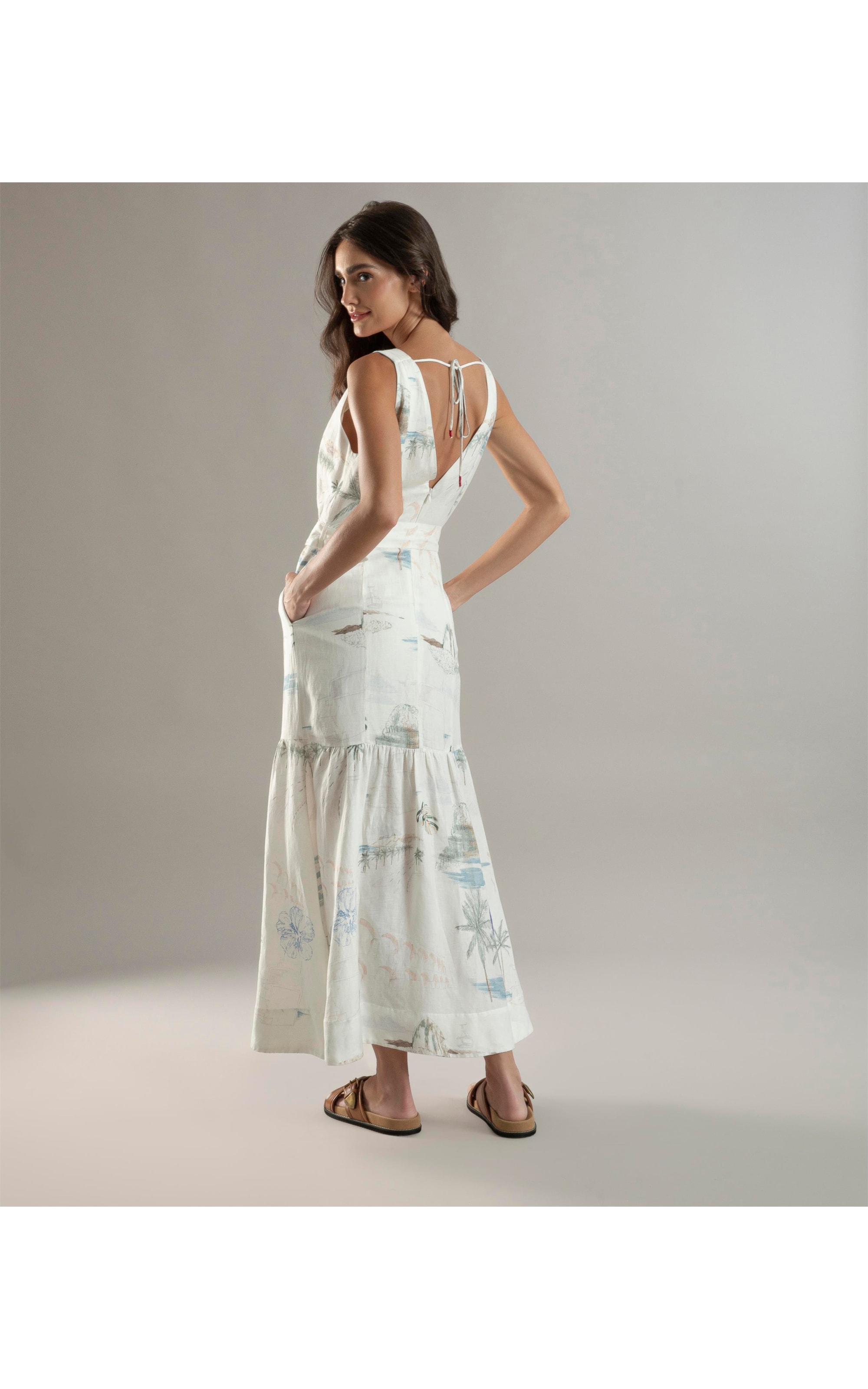 Vestido Linho  Gavea  Estampa Spot Branco