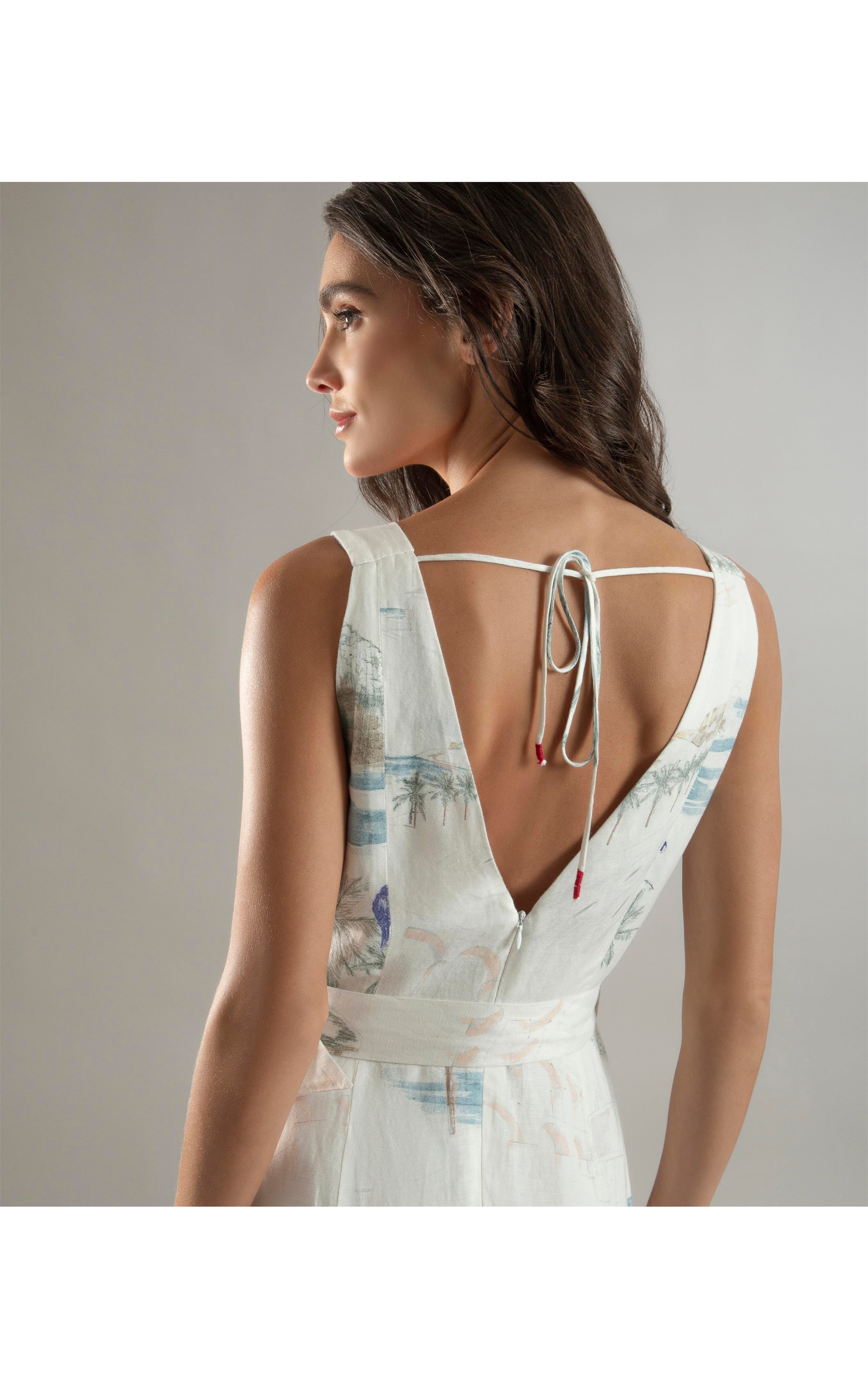 Vestido Linho  Gavea  Estampa Spot Branco