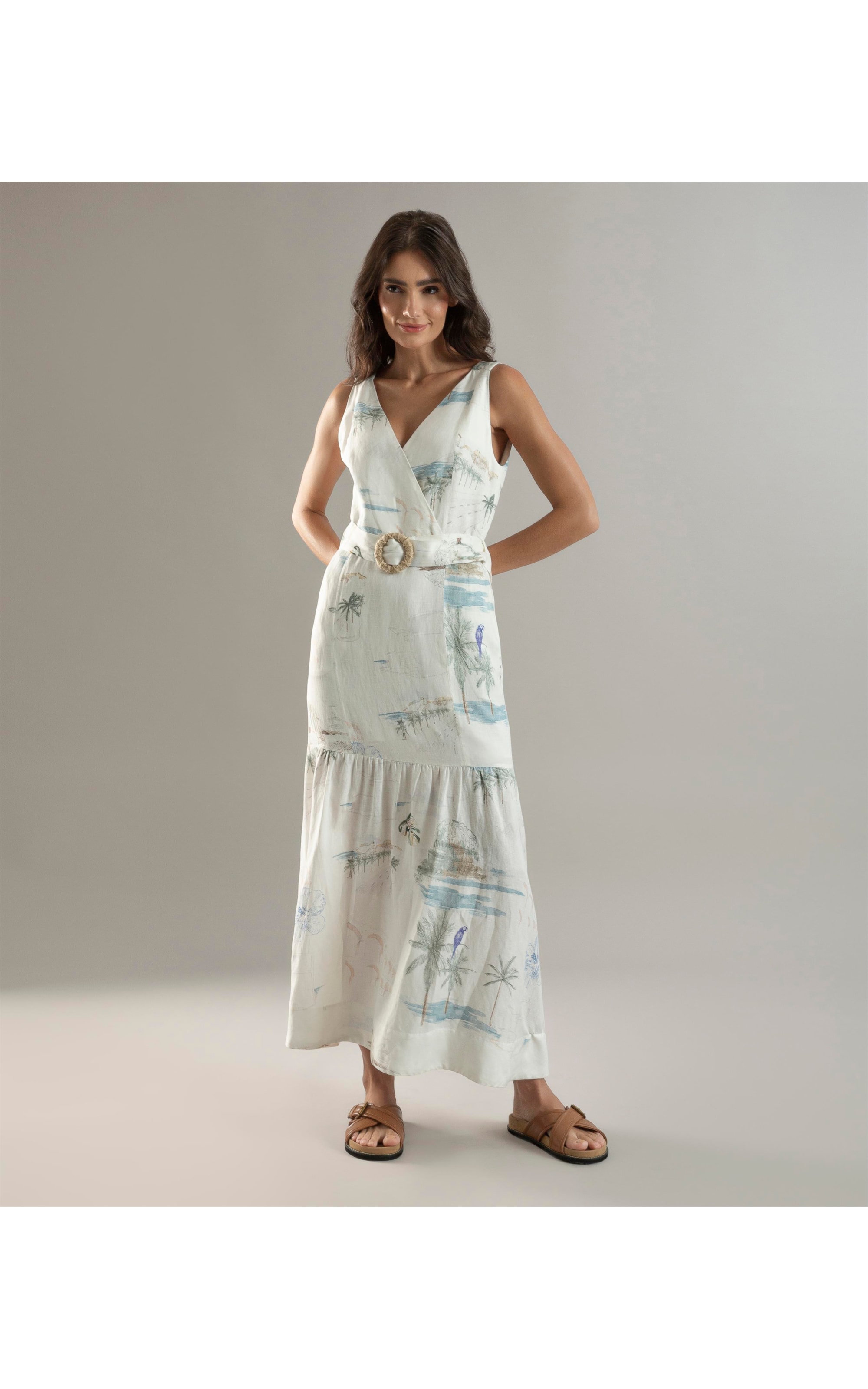 Vestido Linho  Gavea  Estampa Spot Branco