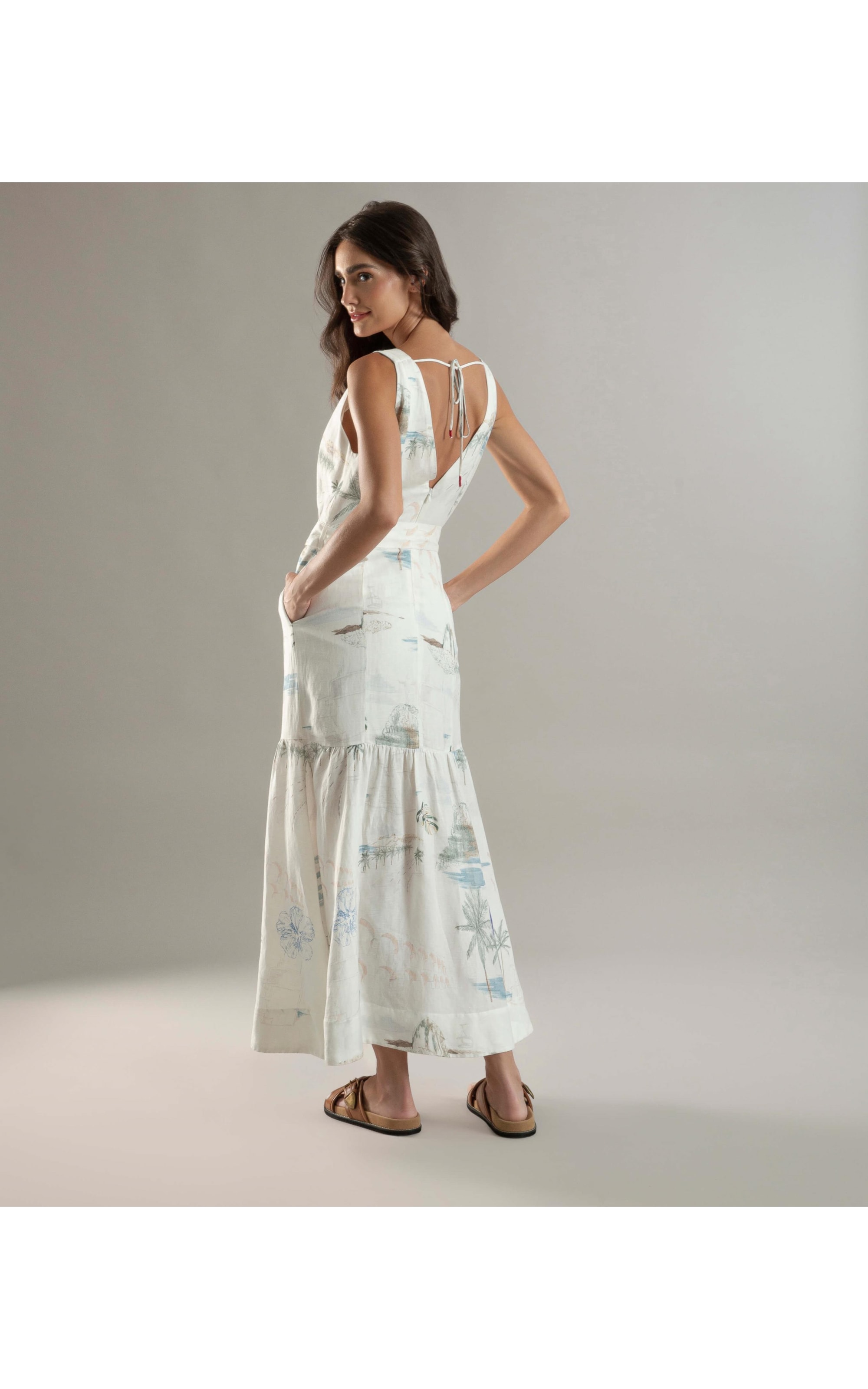 Vestido Linho  Gavea  Estampa Spot Branco