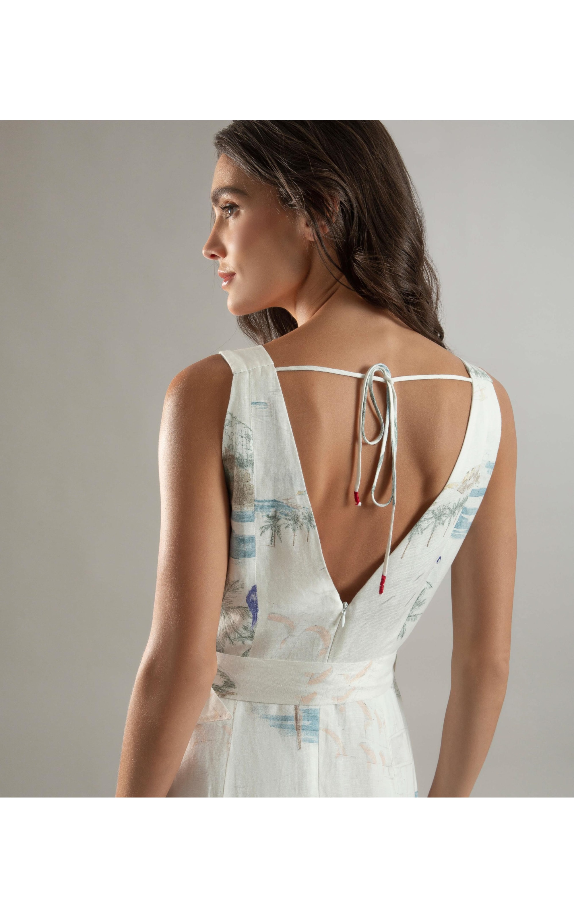 Vestido Linho  Gavea  Estampa Spot Branco