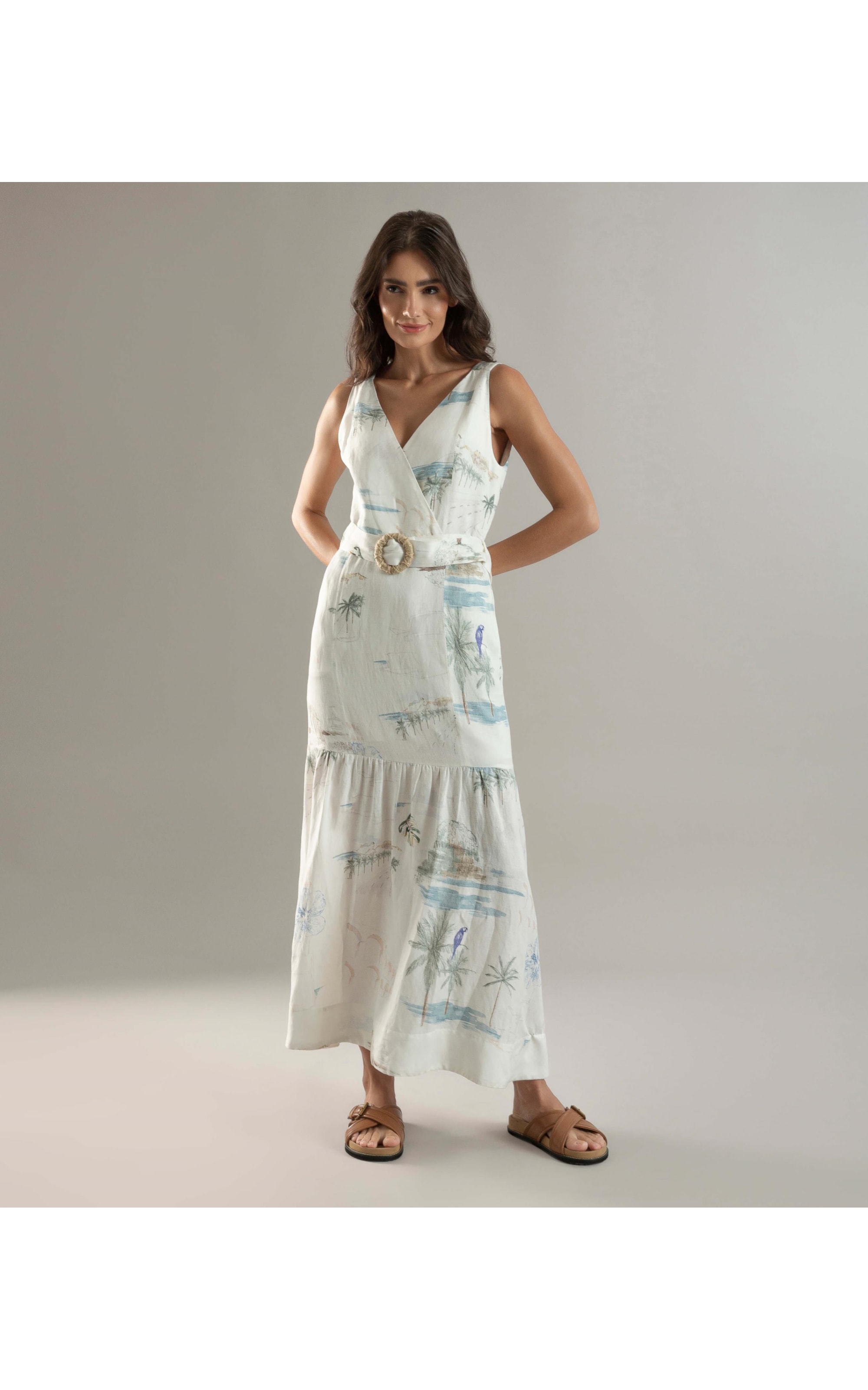 Vestido Linho  Gavea  Estampa Spot Branco