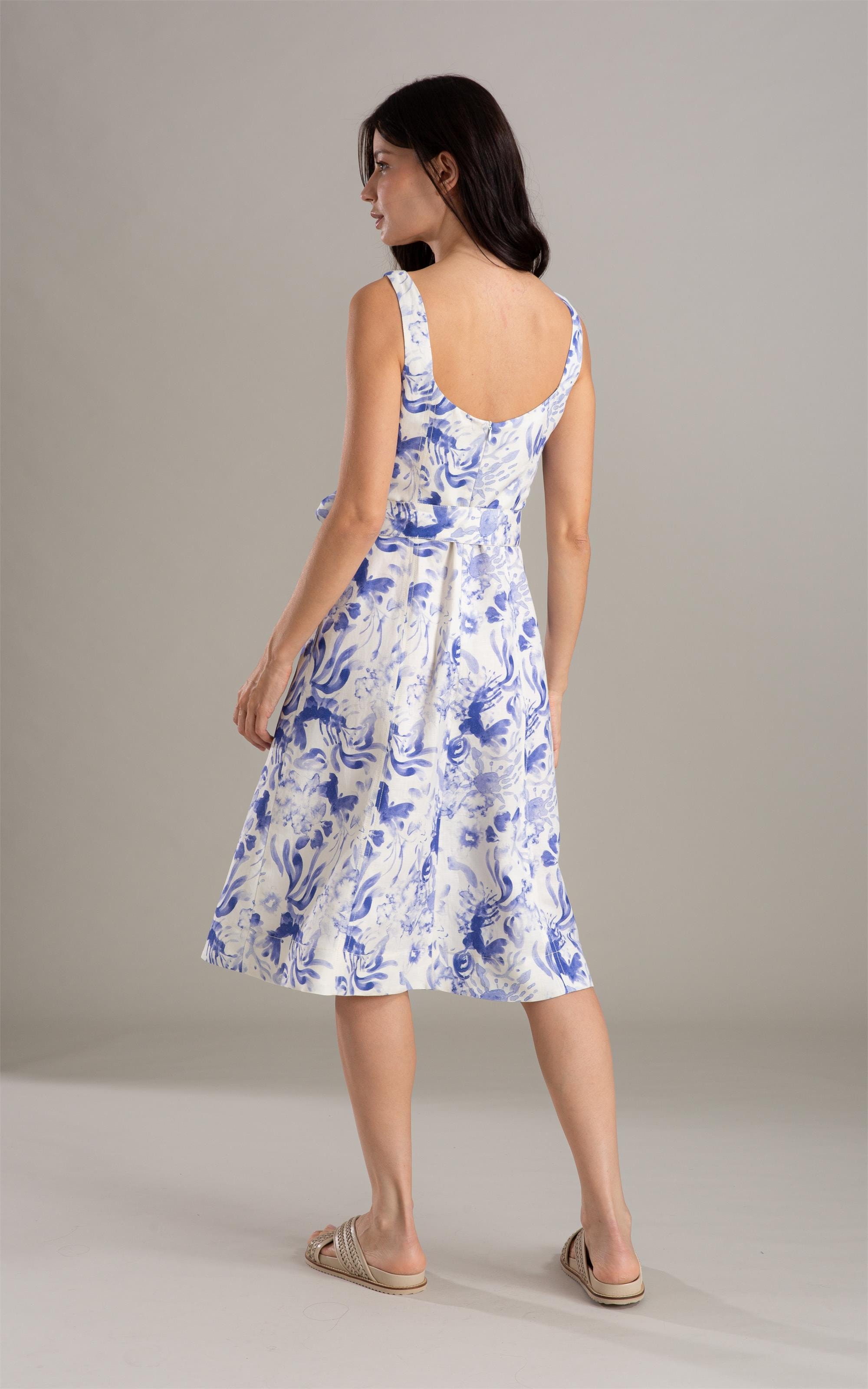 Vestido Linho  Gemma  Estampa Water Lavanda