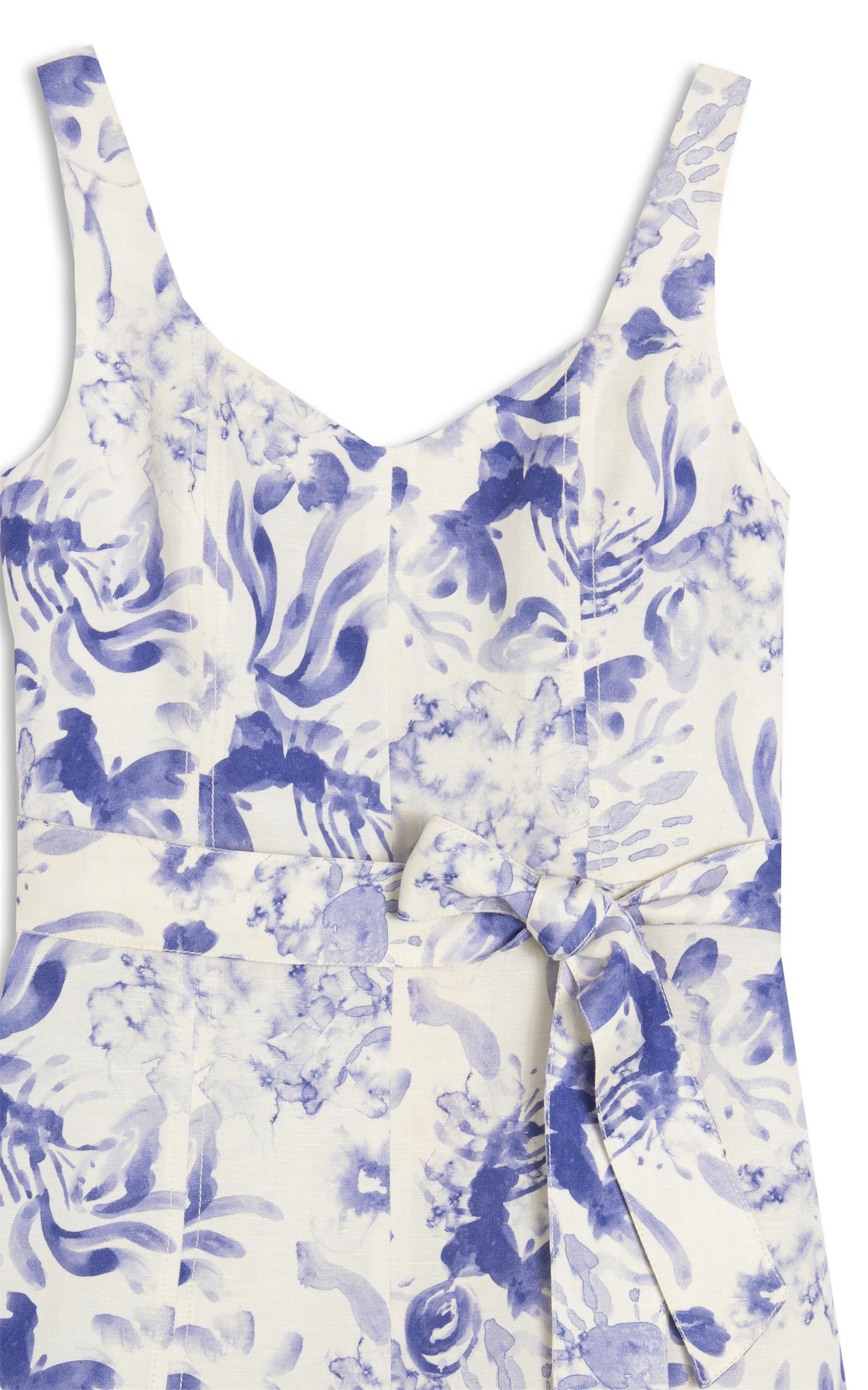 Vestido Linho  Gemma  Estampa Water Lavanda