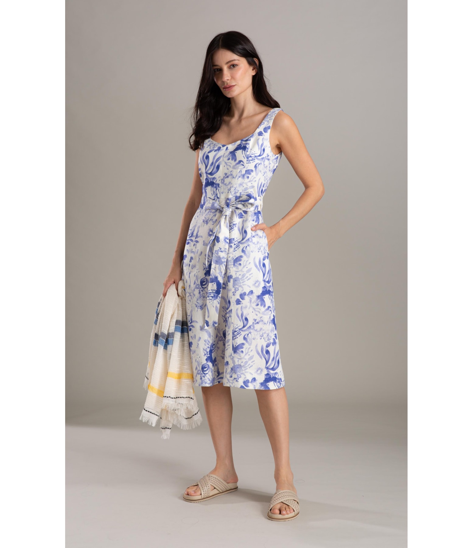 Vestido Linho  Gemma  Estampa Water Lavanda