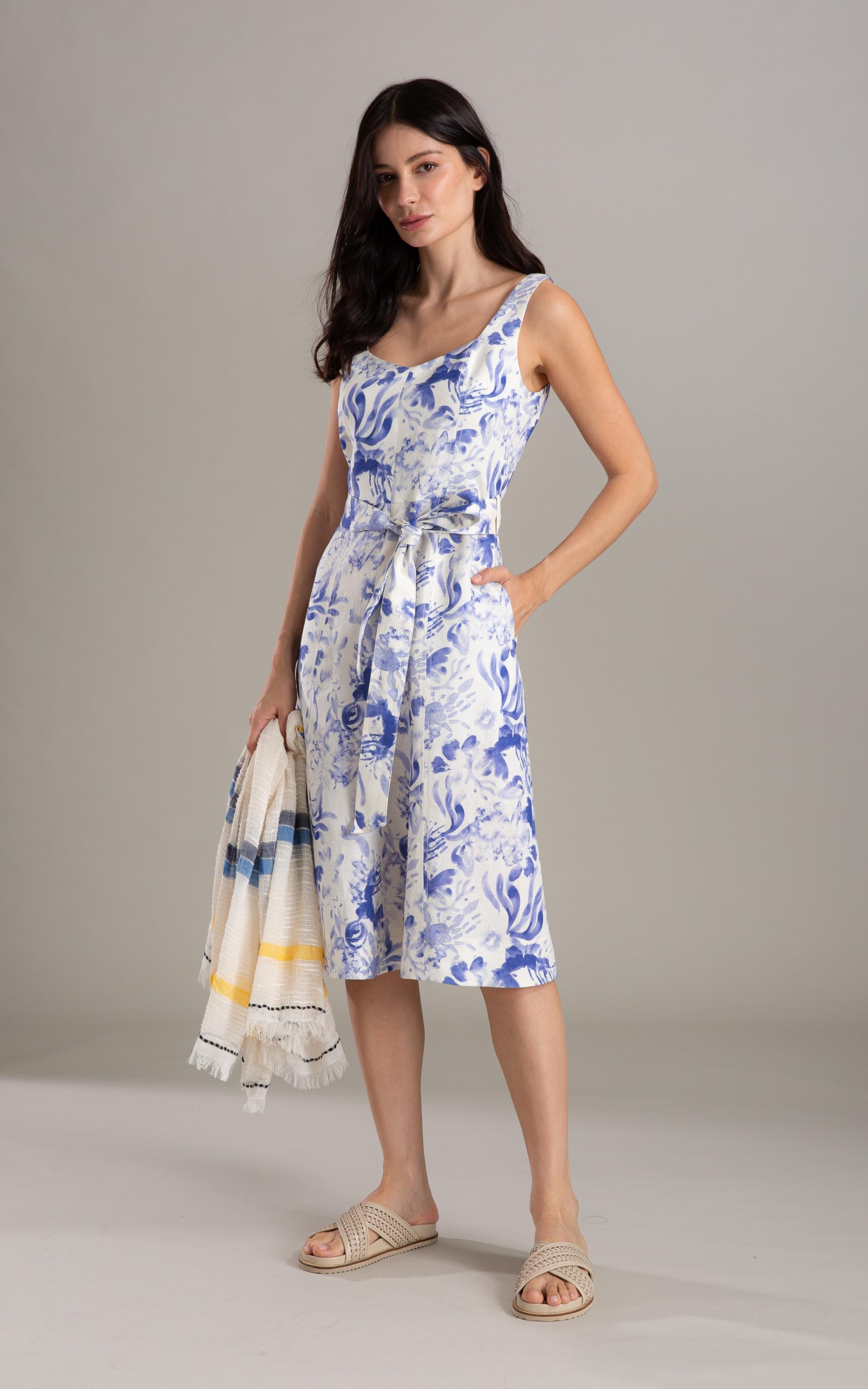 Vestido Linho  Gemma  Estampa Water Lavanda