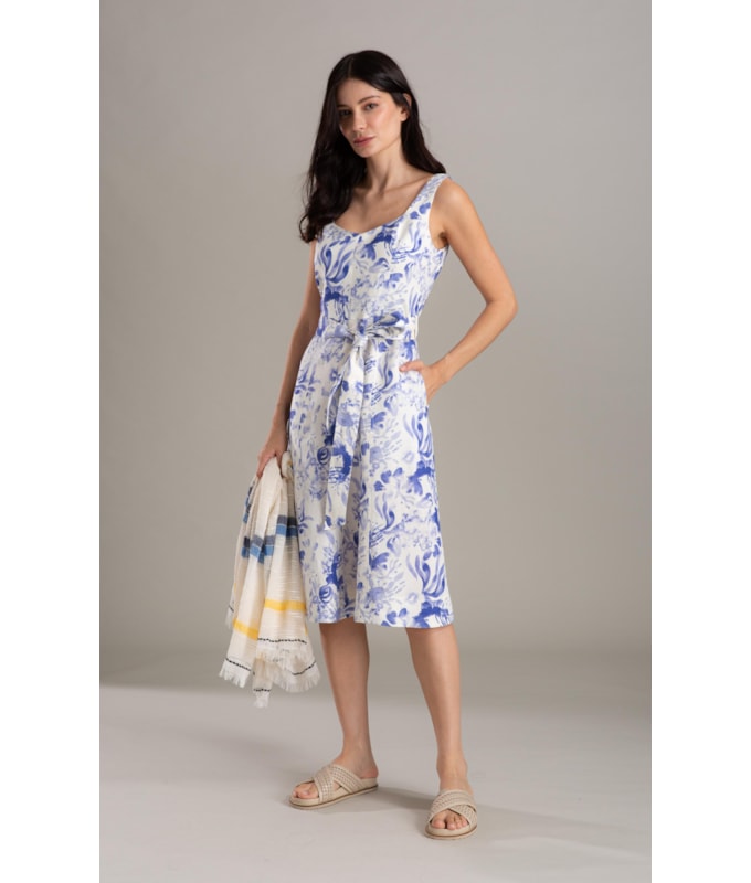 Vestido Linho  Gemma  Estampa Water Lavanda