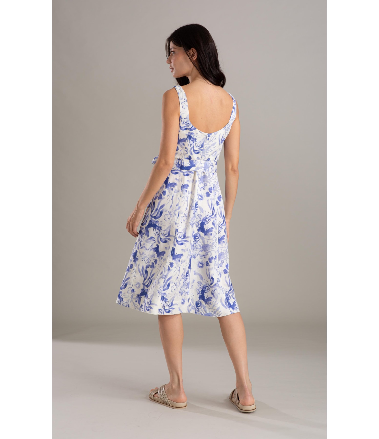 Vestido Linho  Gemma  Estampa Water Lavanda