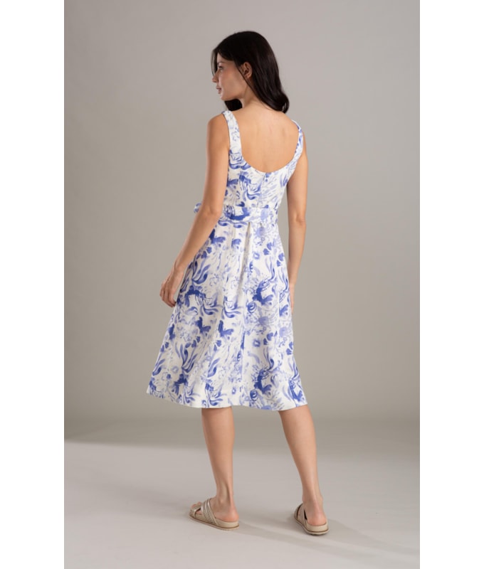 Vestido Linho  Gemma  Estampa Water Lavanda
