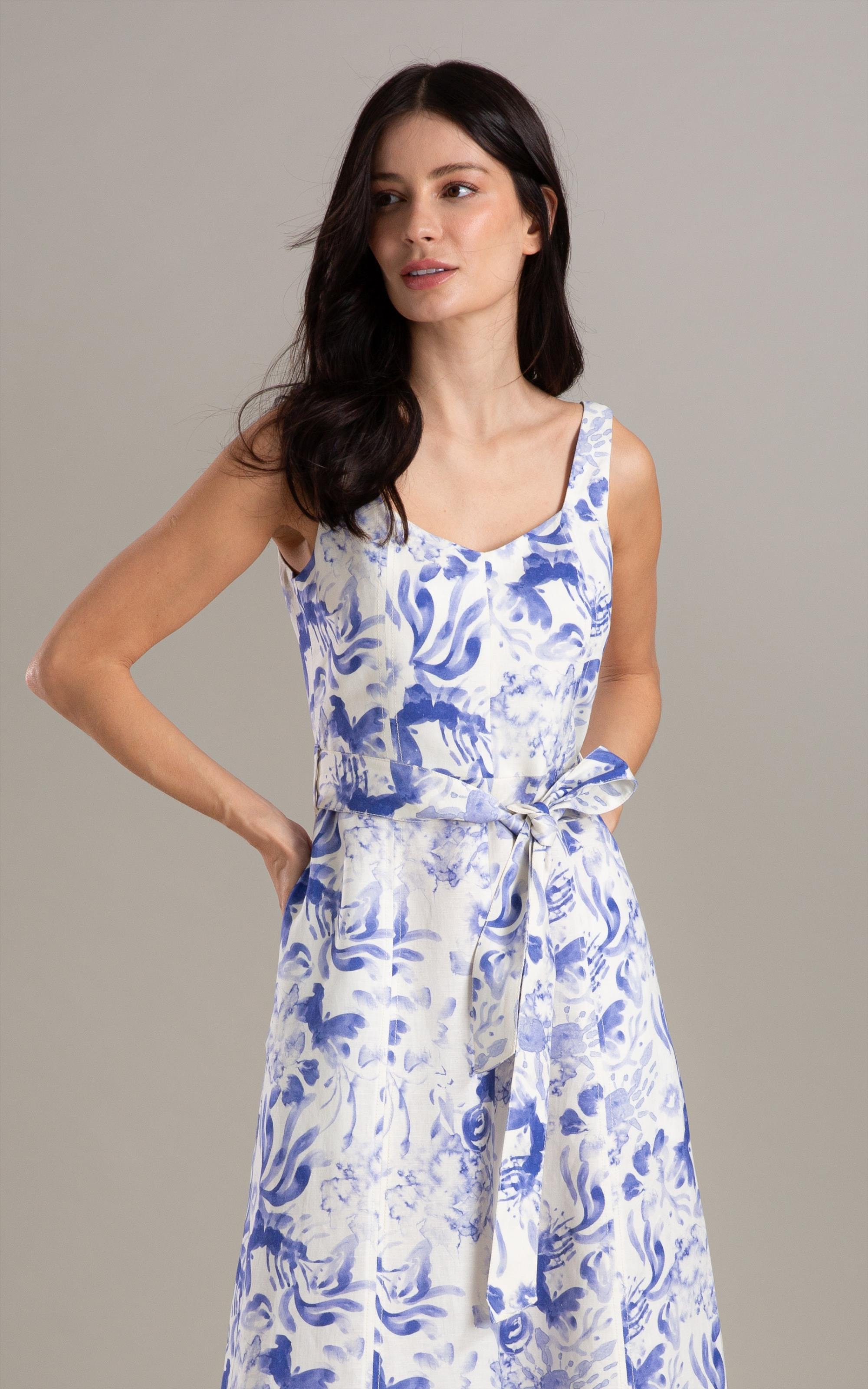 Vestido Linho  Gemma  Estampa Water Lavanda