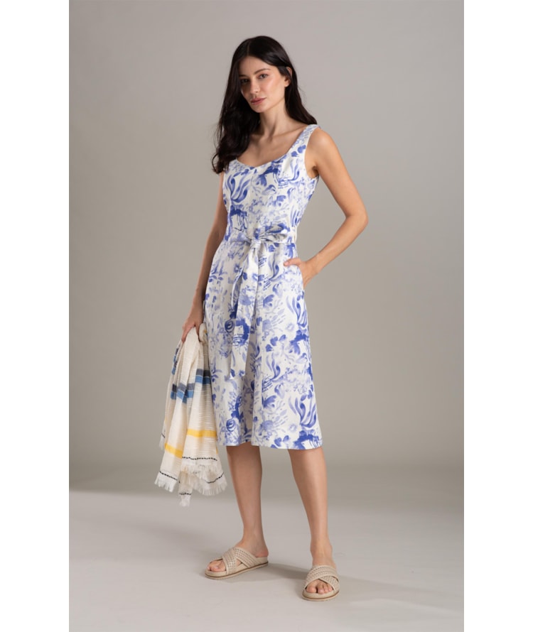 Vestido Linho  Gemma  Estampa Water Lavanda