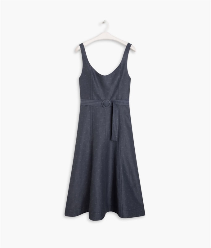 Vestido Linho  Gemma Jacquard Azul Bic