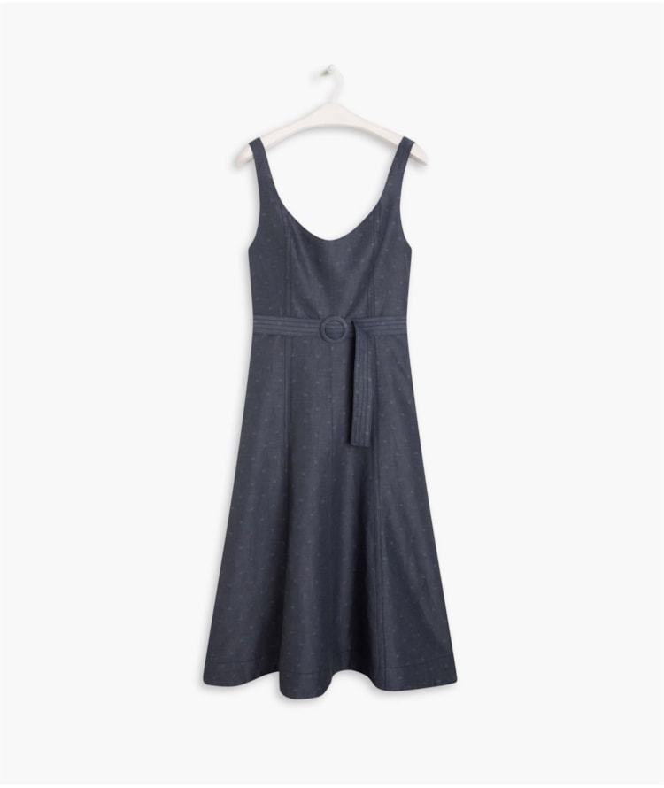 Vestido Linho  Gemma Jacquard Azul Bic