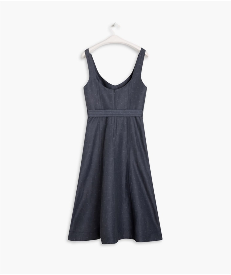 Vestido Linho  Gemma Jacquard Azul Bic