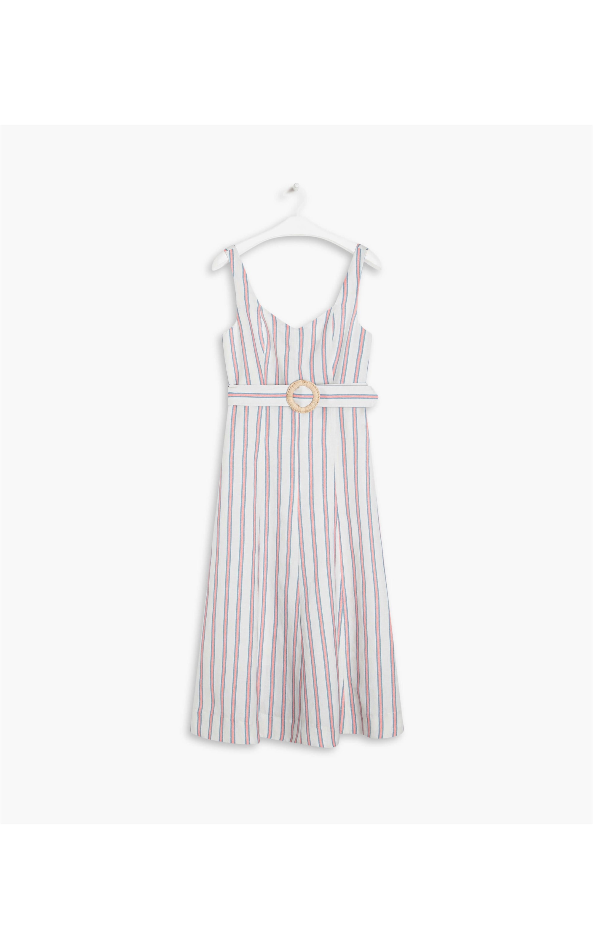 Vestido Linho  Gemma  Listrado Coral