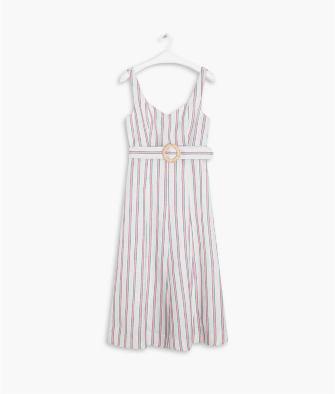 Vestido Linho  Gemma  Listrado Coral