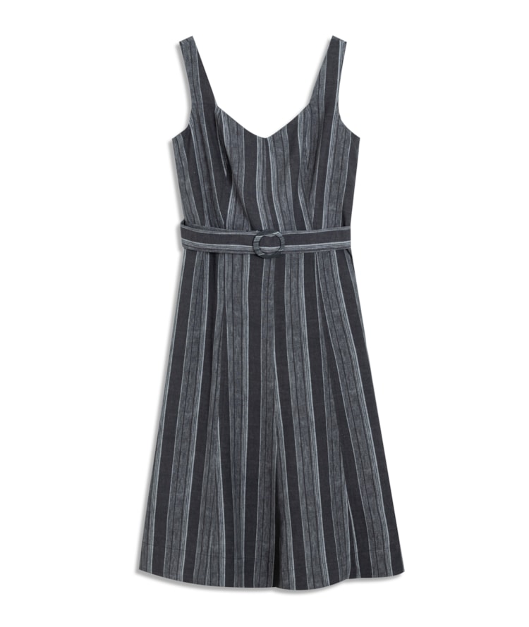 Vestido Linho  Gemma  Listrado Preto