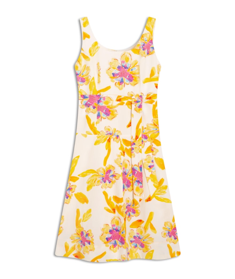 Vestido Linho  Grace  Estampa Artflower Branco