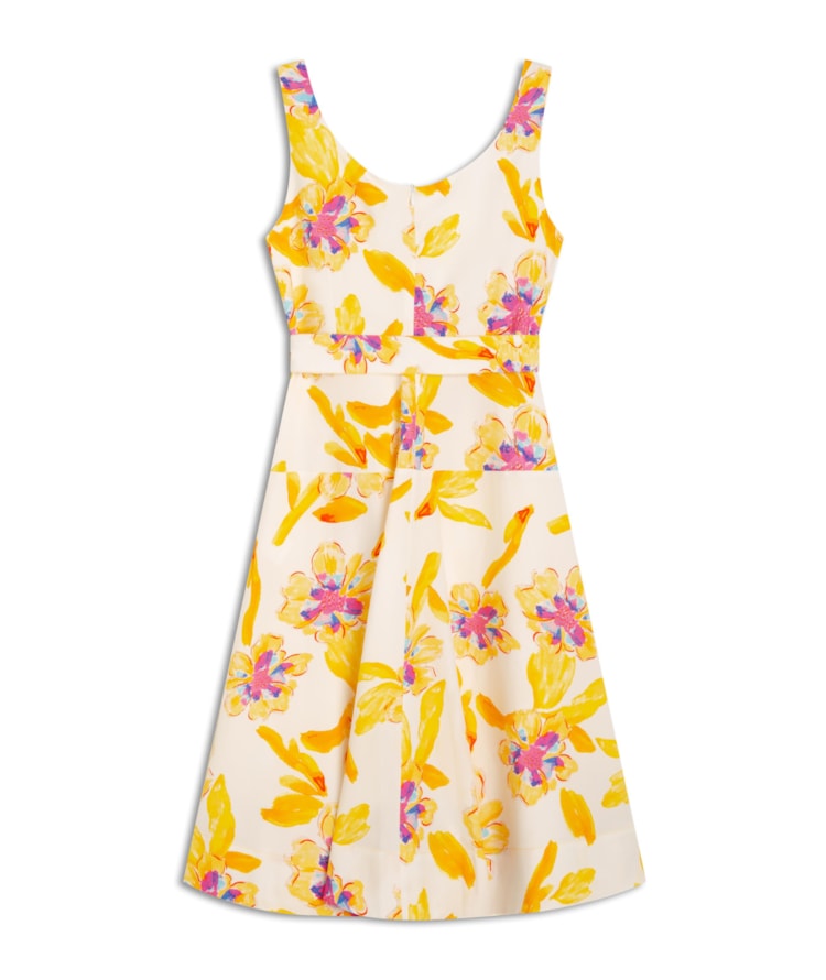 Vestido Linho  Grace  Estampa Artflower Branco