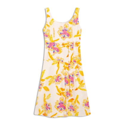 Vestido Linho  Grace  Estampa Artflower Branco