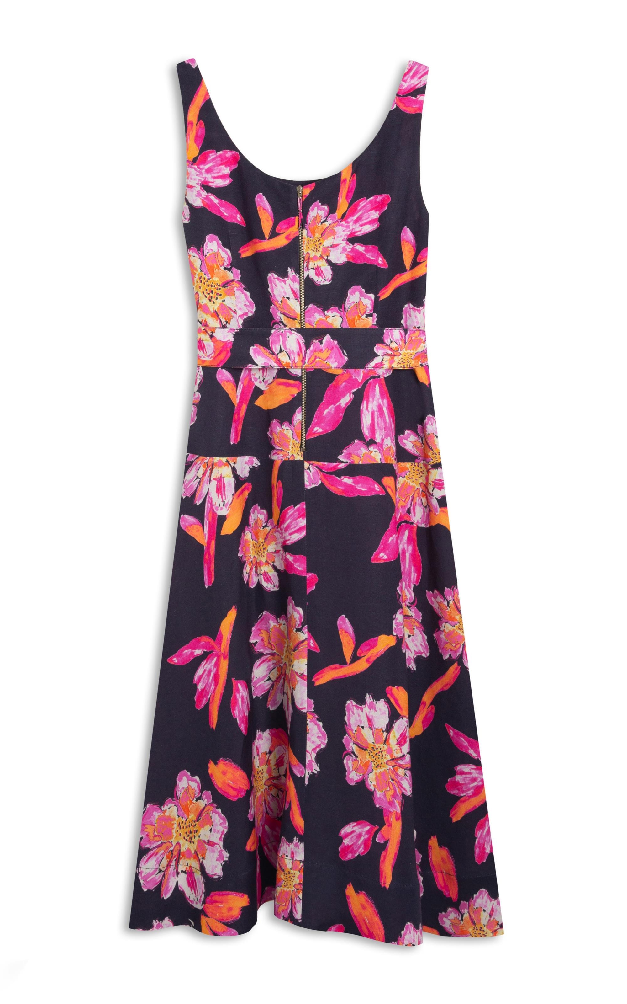 Vestido Linho  Grace  Estampa Artflower Dark Navy