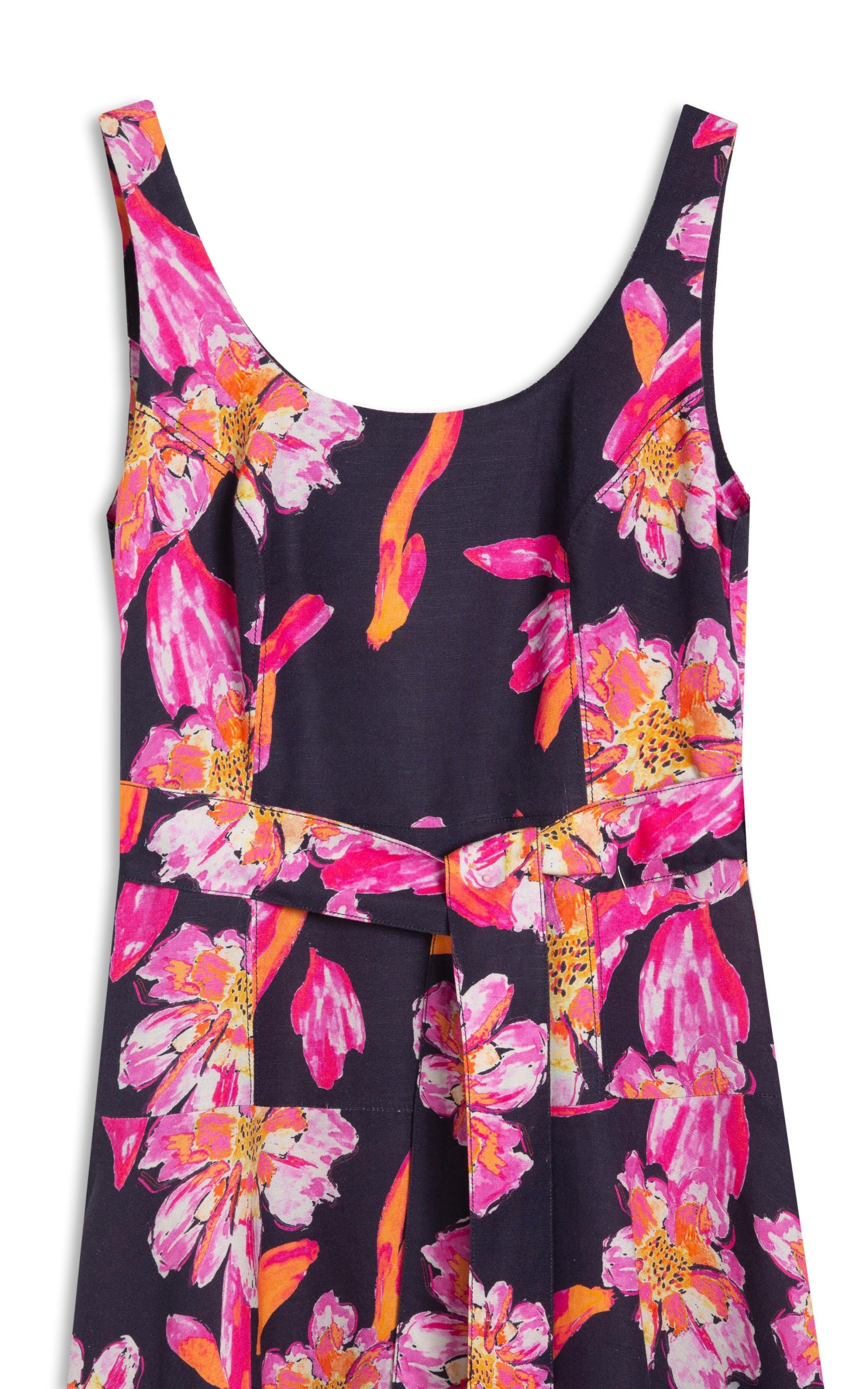 Vestido Linho  Grace  Estampa Artflower Dark Navy