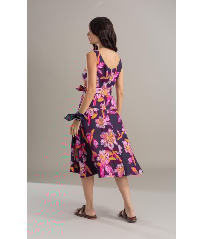 Vestido Linho  Grace  Estampa Artflower Dark Navy