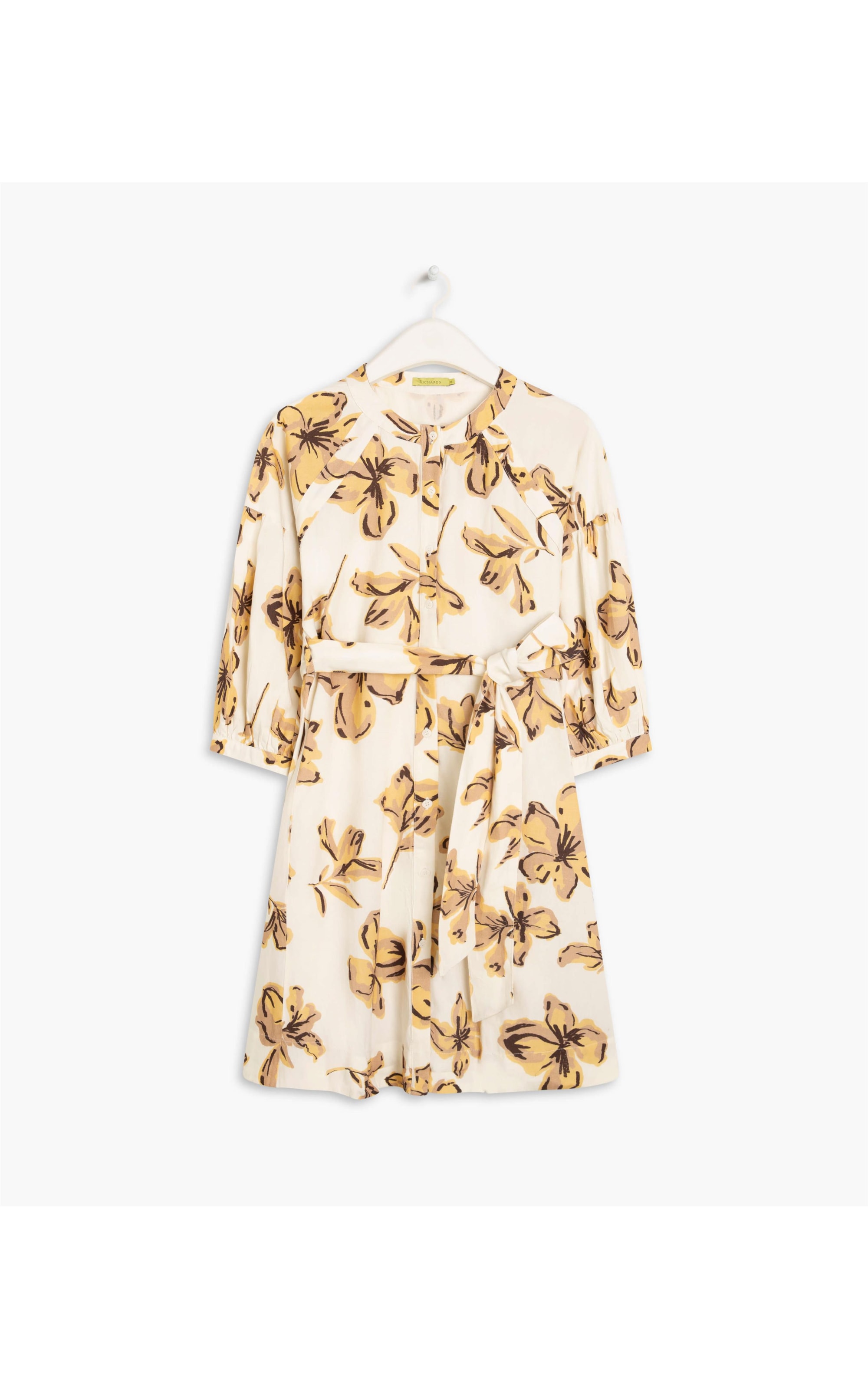 Vestido Linho  Hamptons Est Floral Rabisco Natural