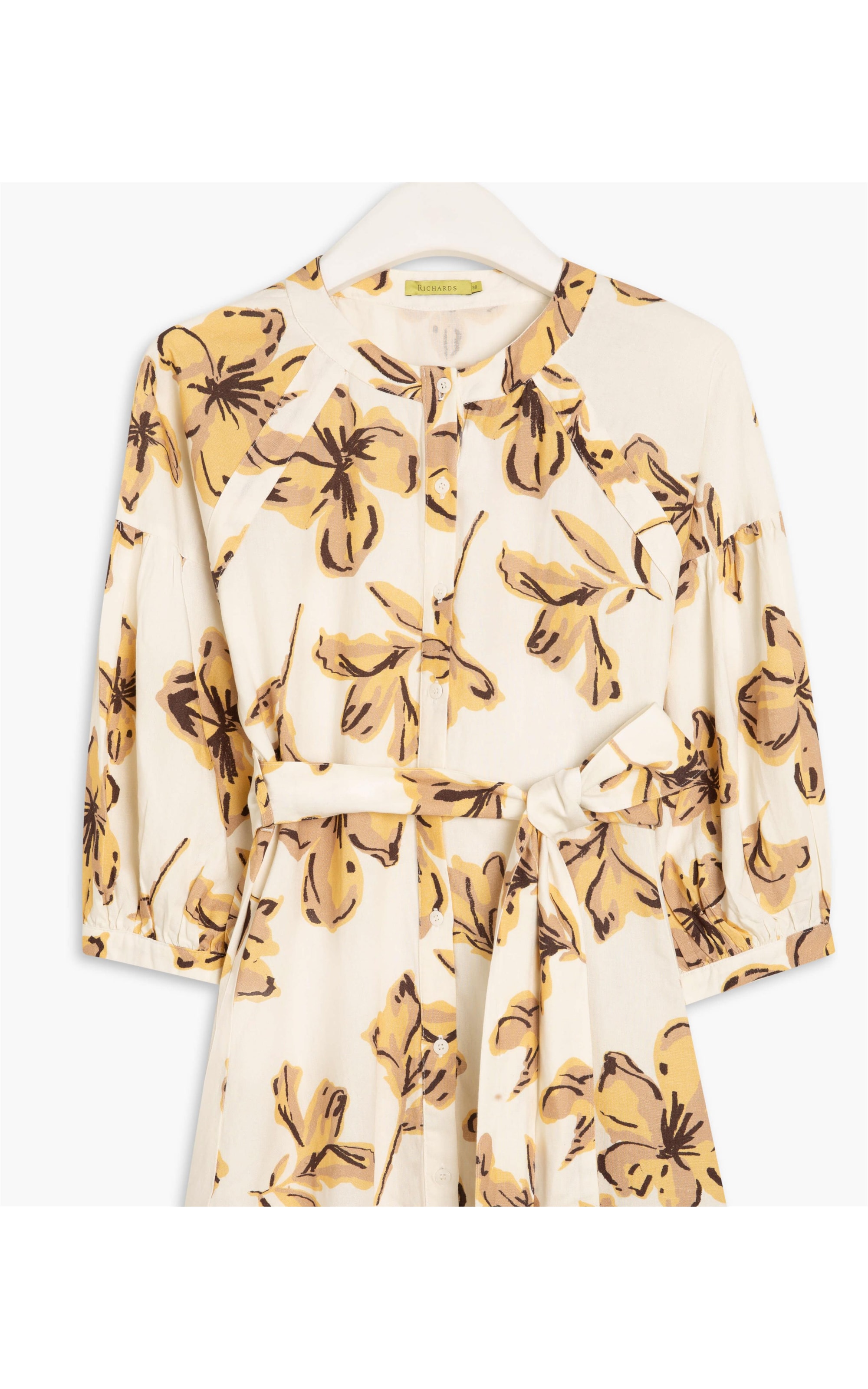 Vestido Linho  Hamptons Est Floral Rabisco Natural