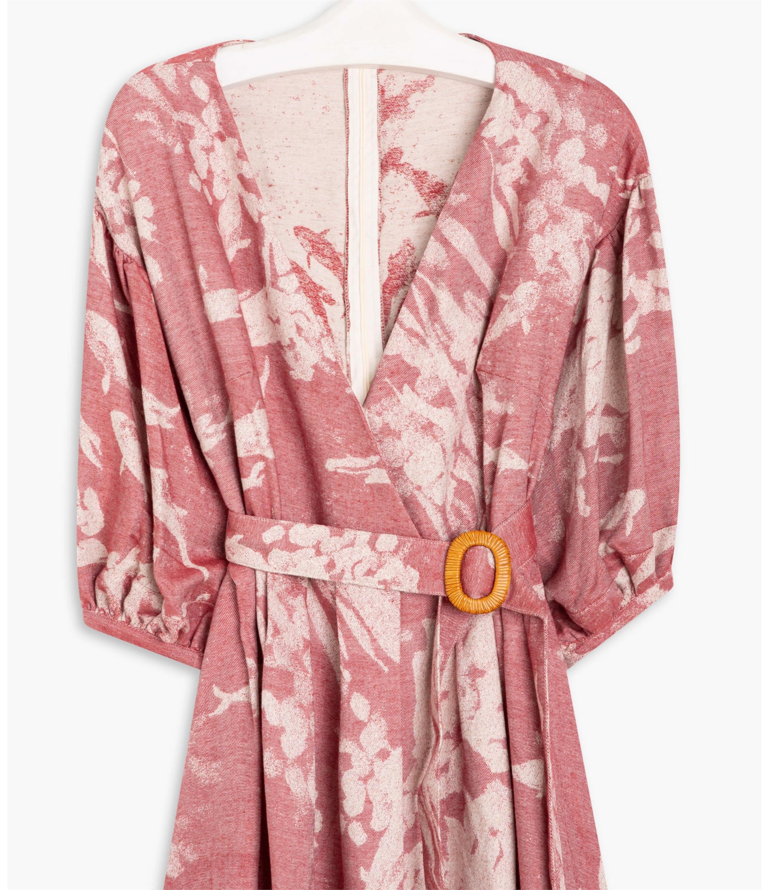  Vestido Linho  Koi Jacquard Carpas Cereja