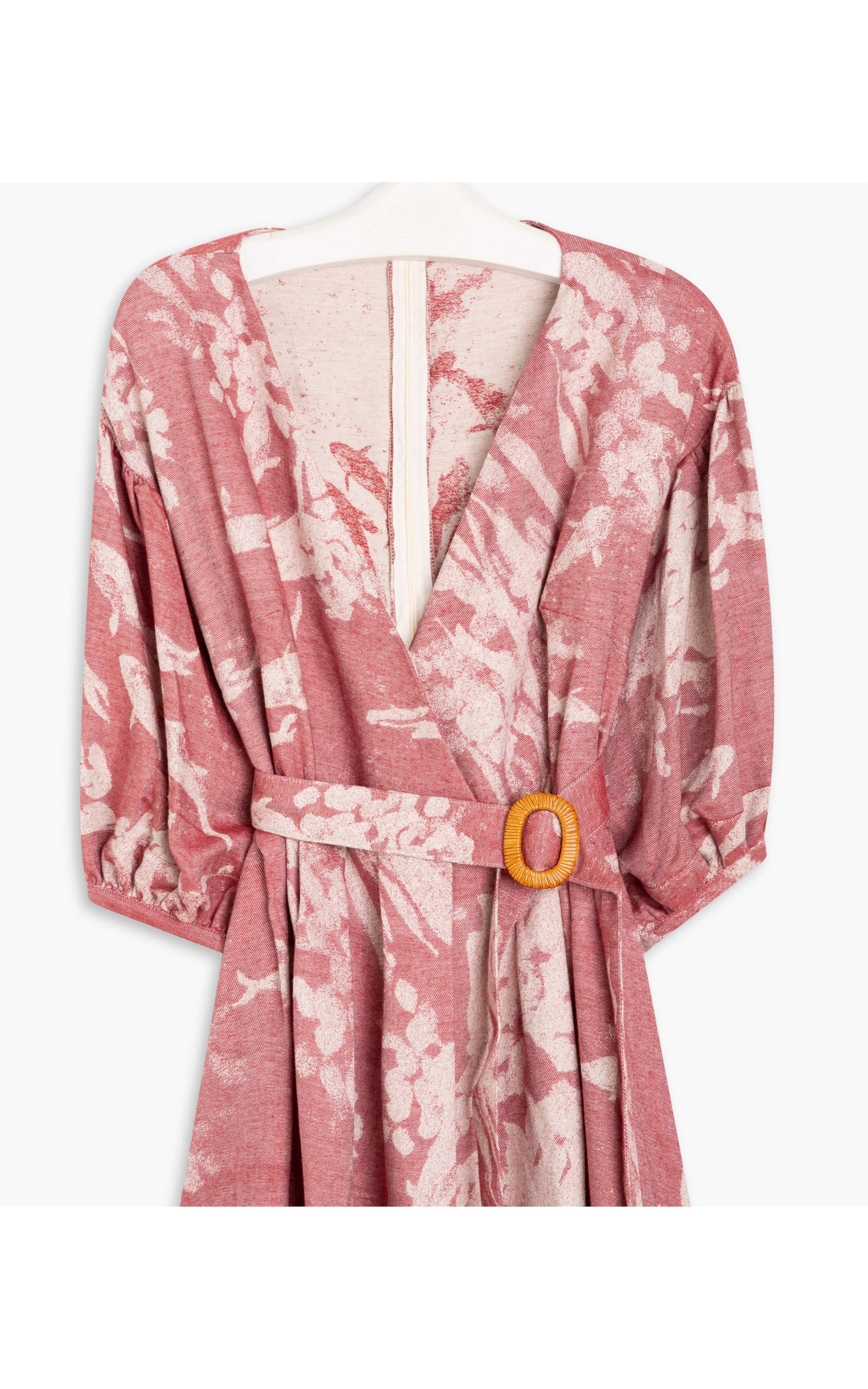  Vestido Linho  Koi Jacquard Carpas Cereja