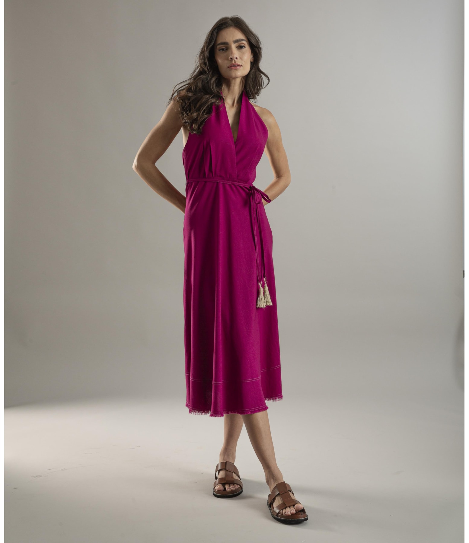 Vestido Linho  Laranjeiras  Liso Magenta