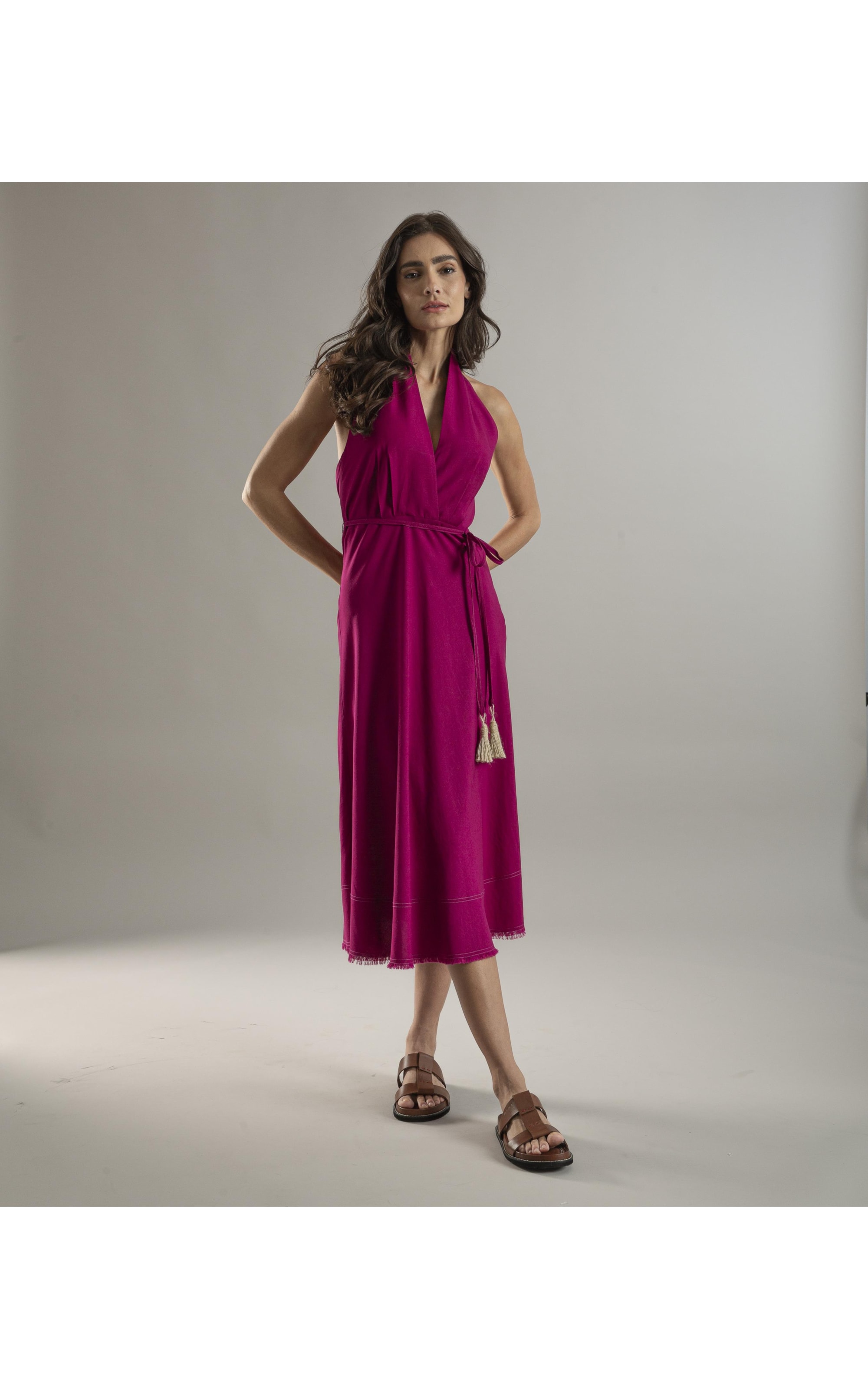 Vestido Linho  Laranjeiras  Liso Magenta
