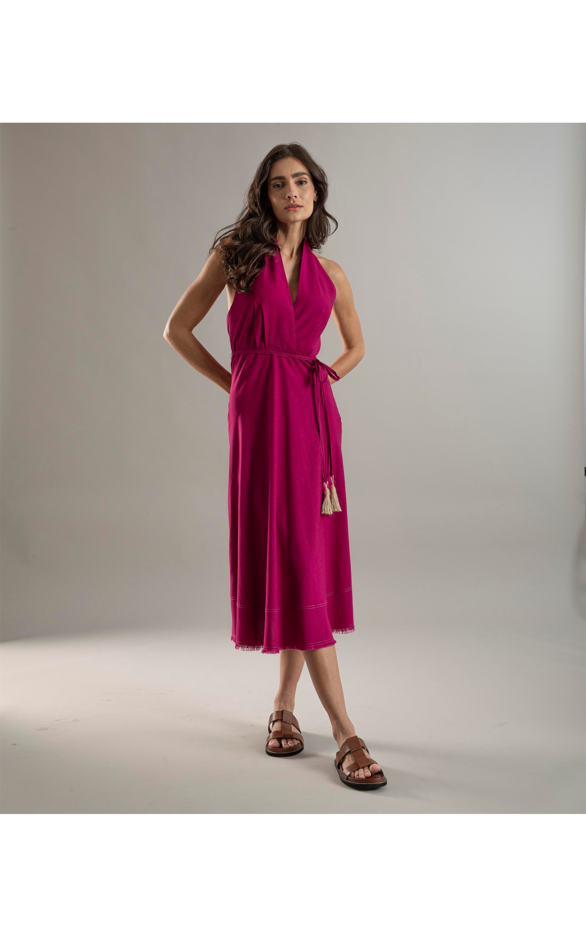 Vestido Linho  Laranjeiras  Liso Magenta