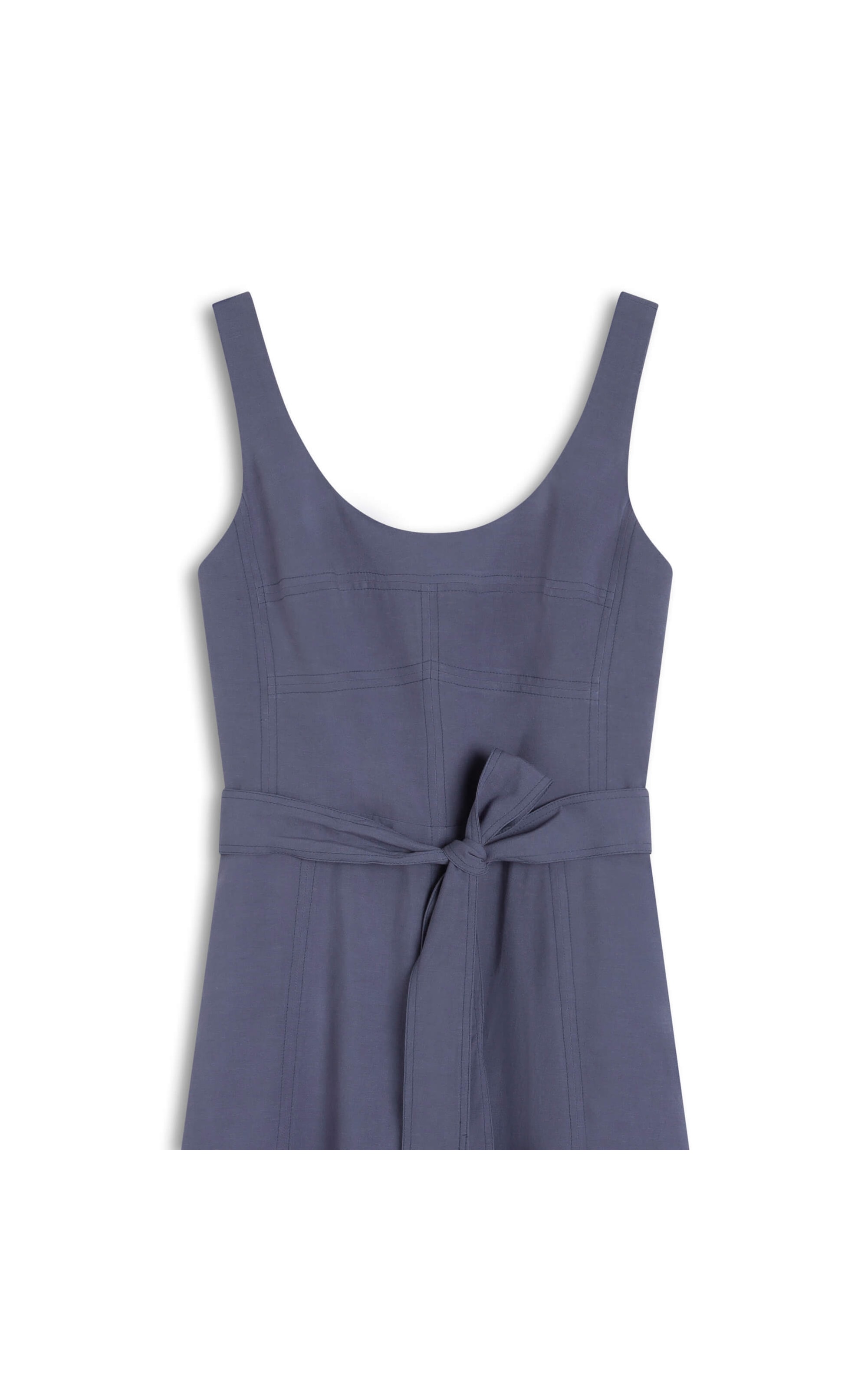 Vestido Linho  Lena  Liso Azul Medio