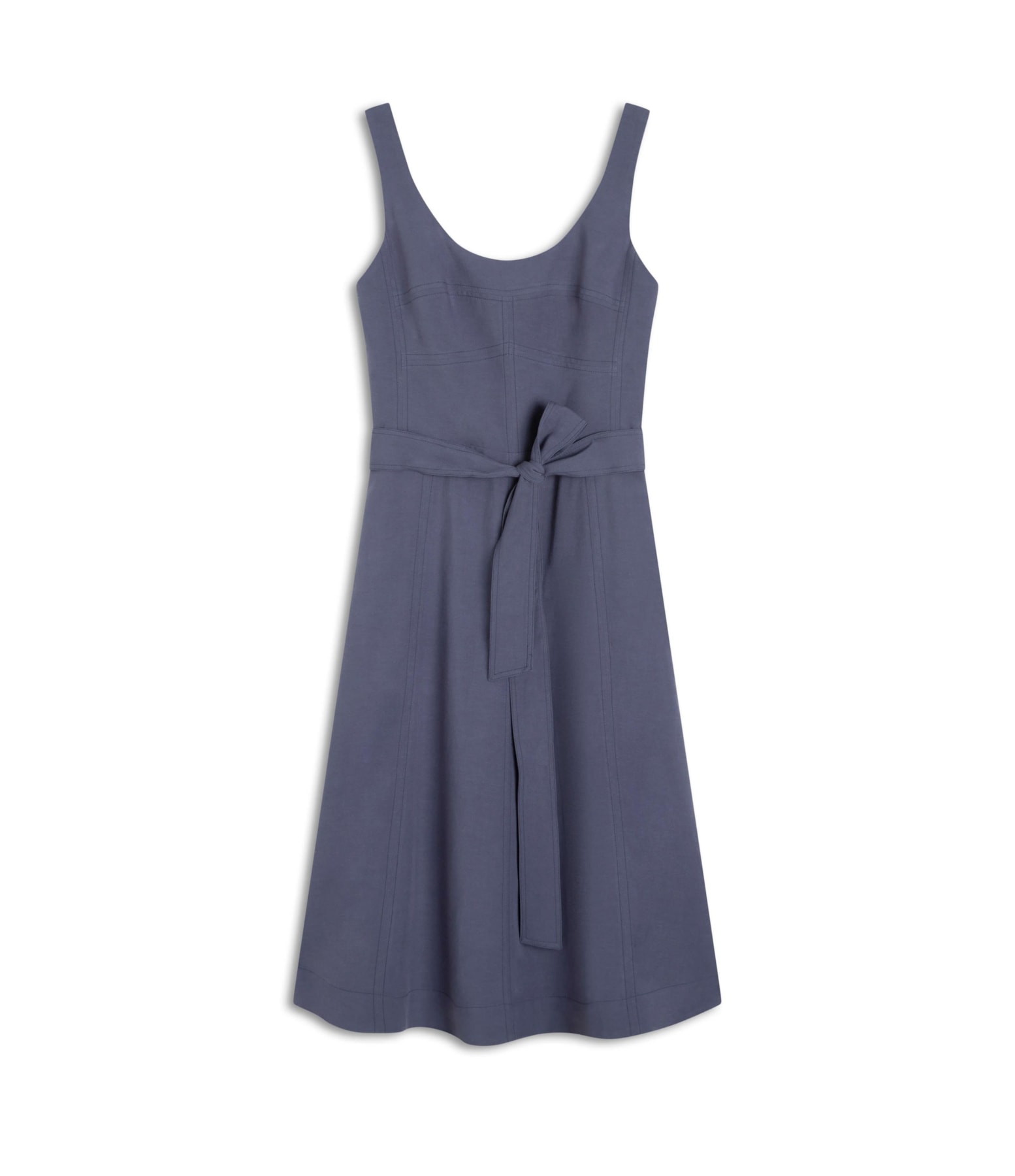 Vestido Linho  Lena  Liso Azul Medio