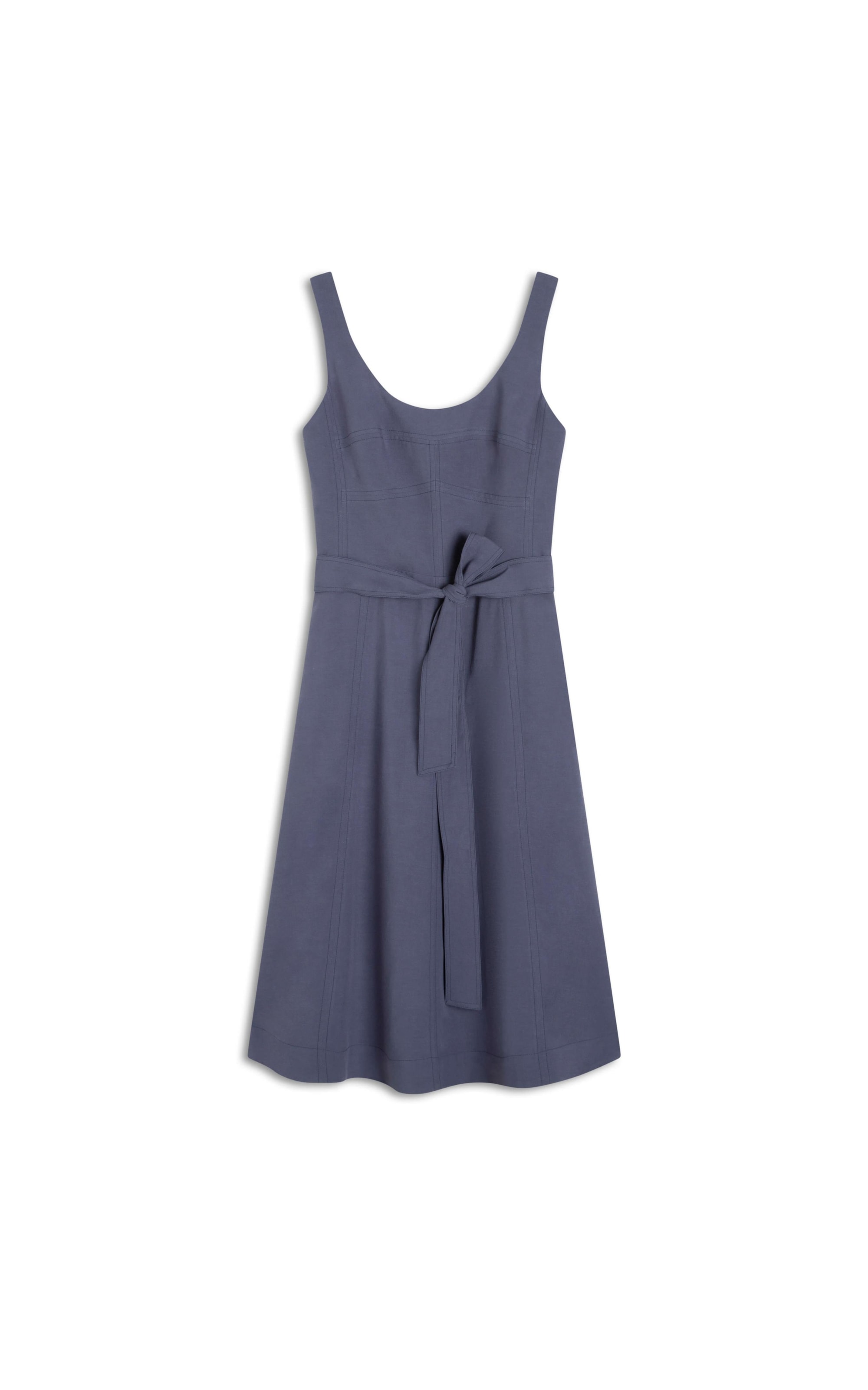 Vestido Linho  Lena  Liso Azul Medio