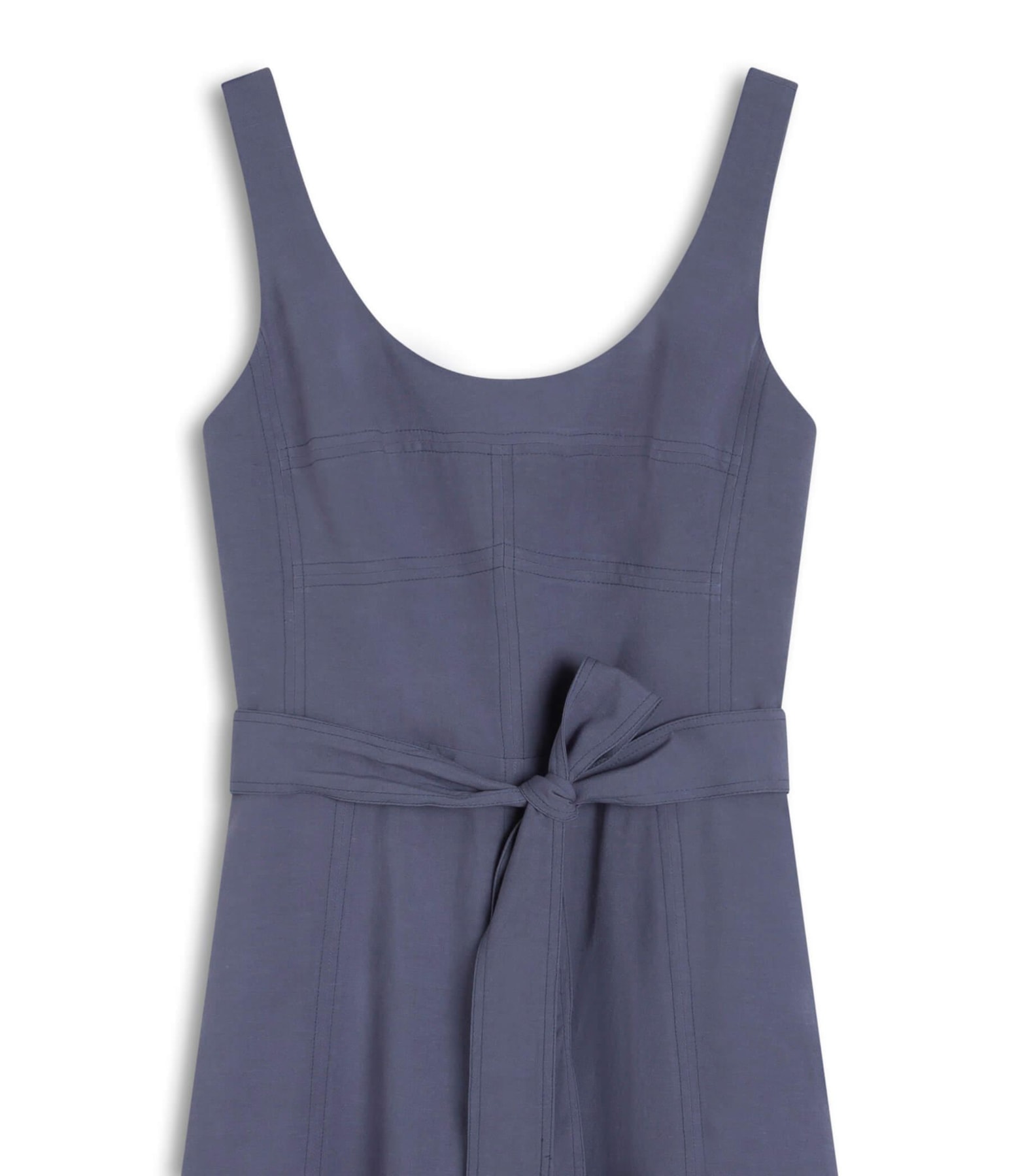 Vestido Linho  Lena  Liso Azul Medio