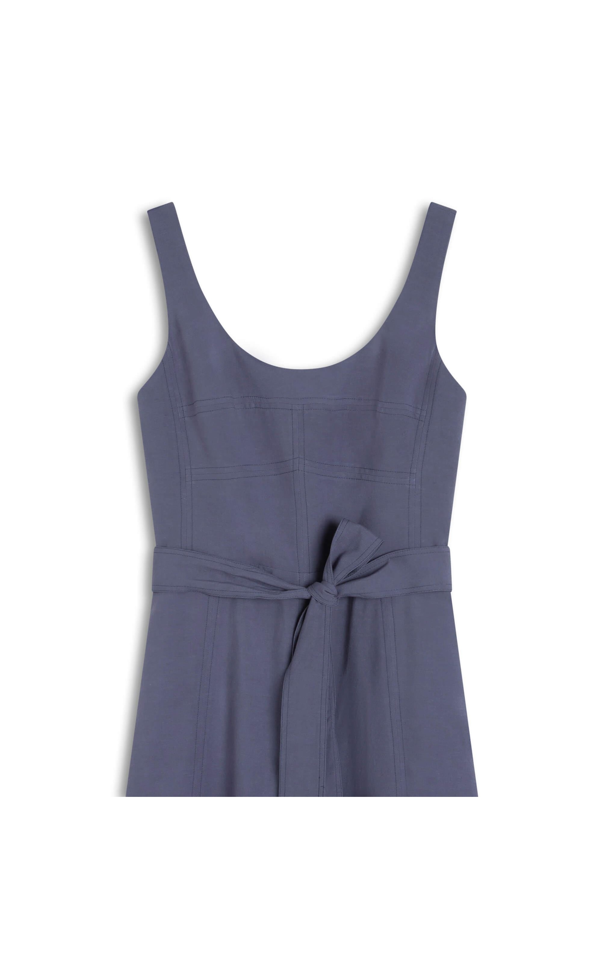 Vestido Linho  Lena  Liso Azul Medio