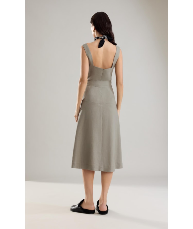 Vestido Linho  Libia  Liso Caqui