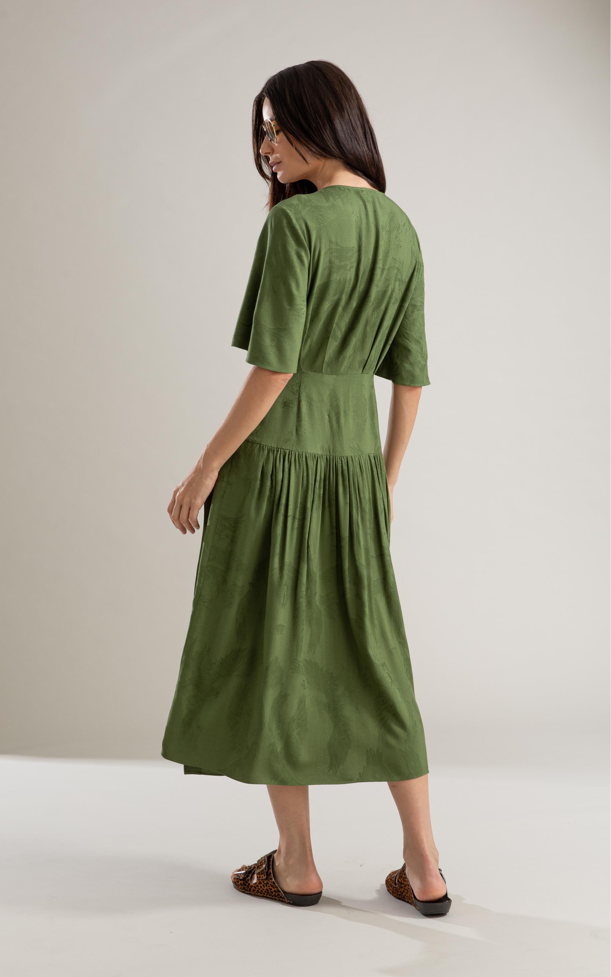 Vestido Linho  Maisa Jacquard Fenix Verde Militar