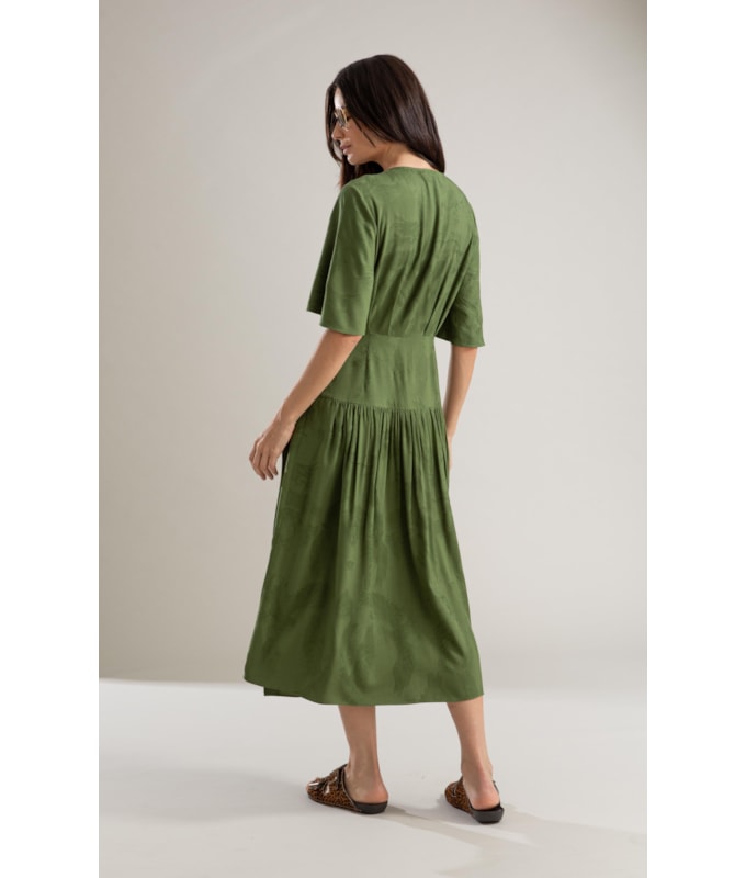 Vestido Linho  Maisa Jacquard Fenix Verde Militar