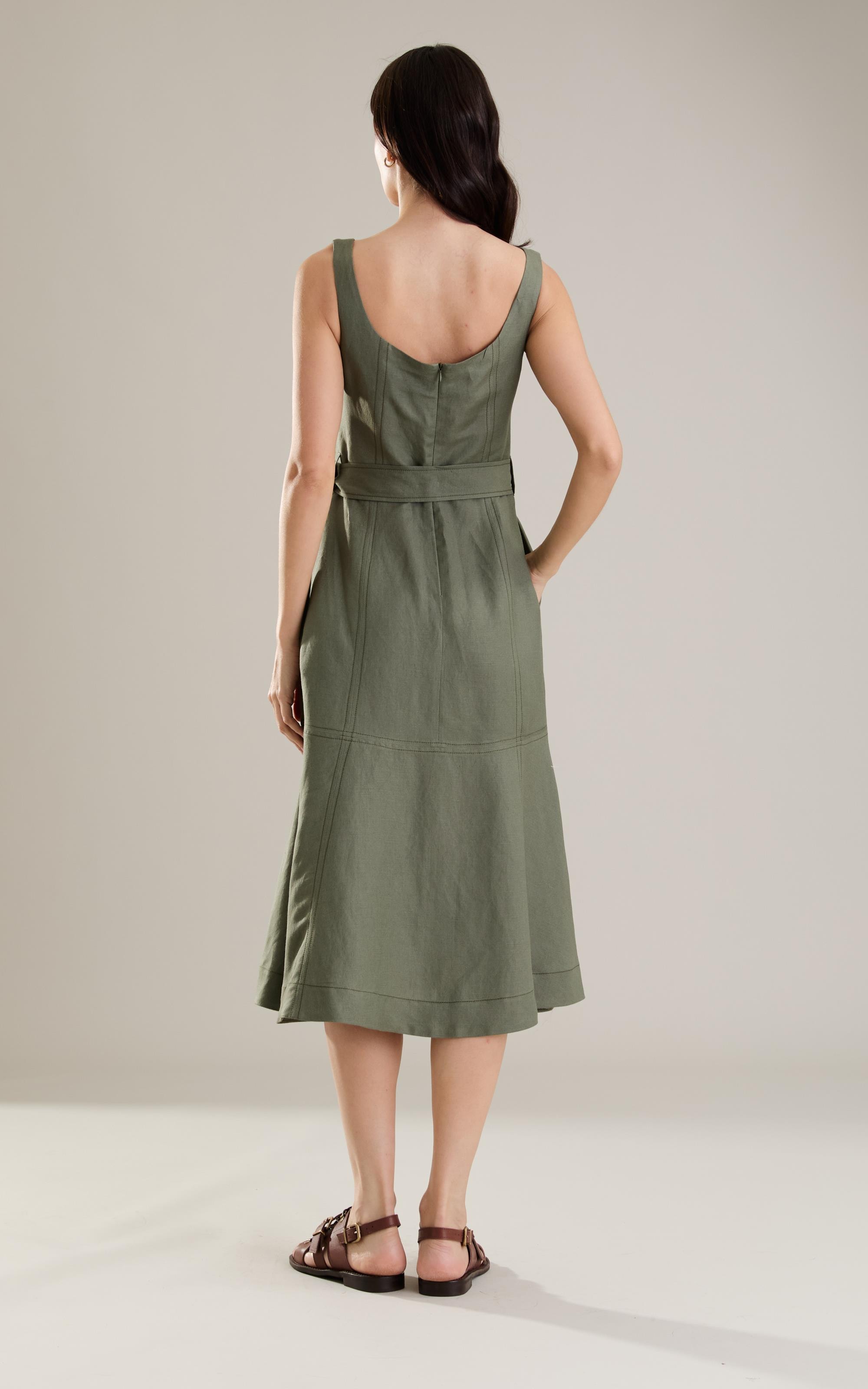 Vestido Linho  Maya Verde Militar