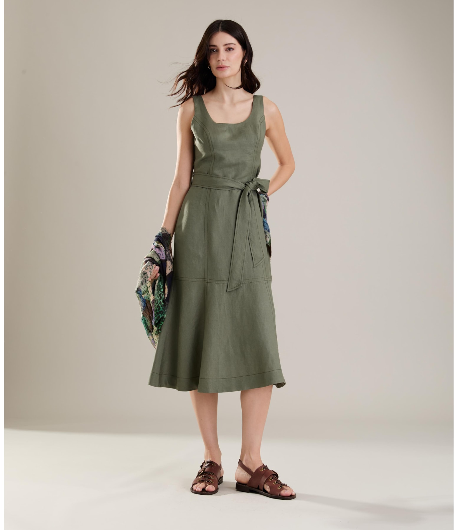 Vestido Linho  Maya Verde Militar
