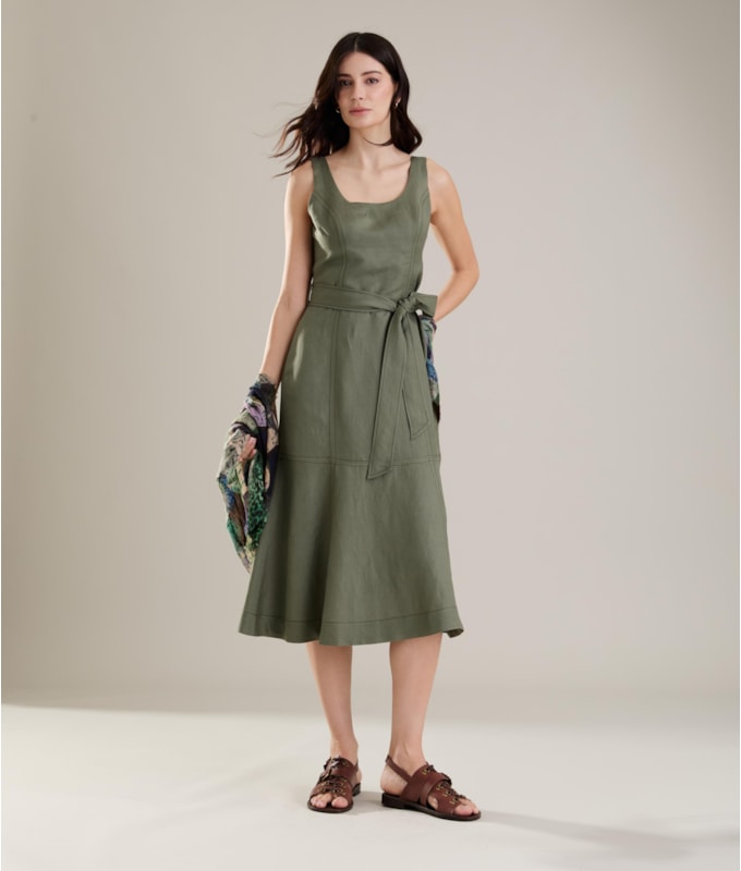 Vestido Linho  Maya Verde Militar