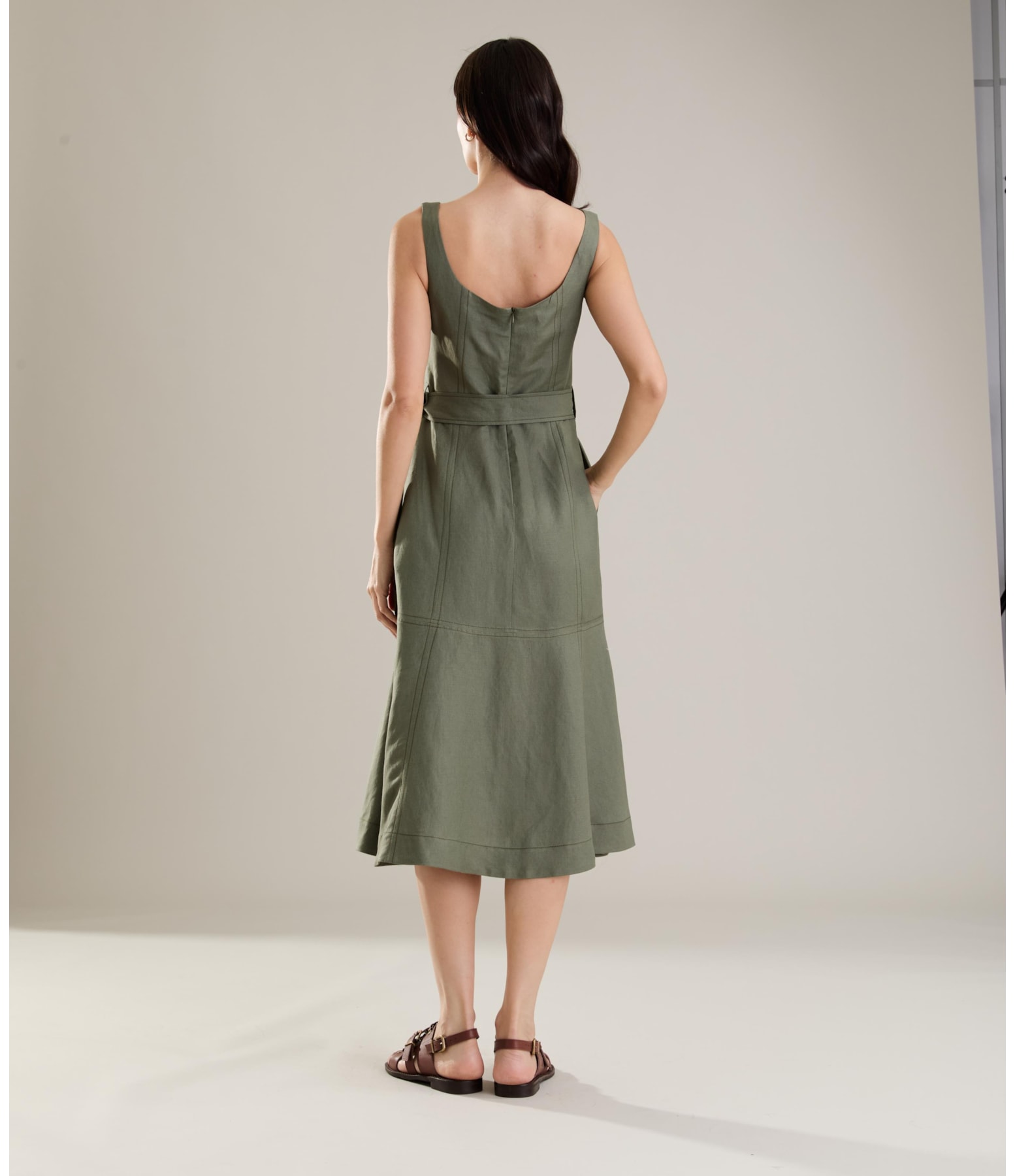 Vestido Linho  Maya Verde Militar