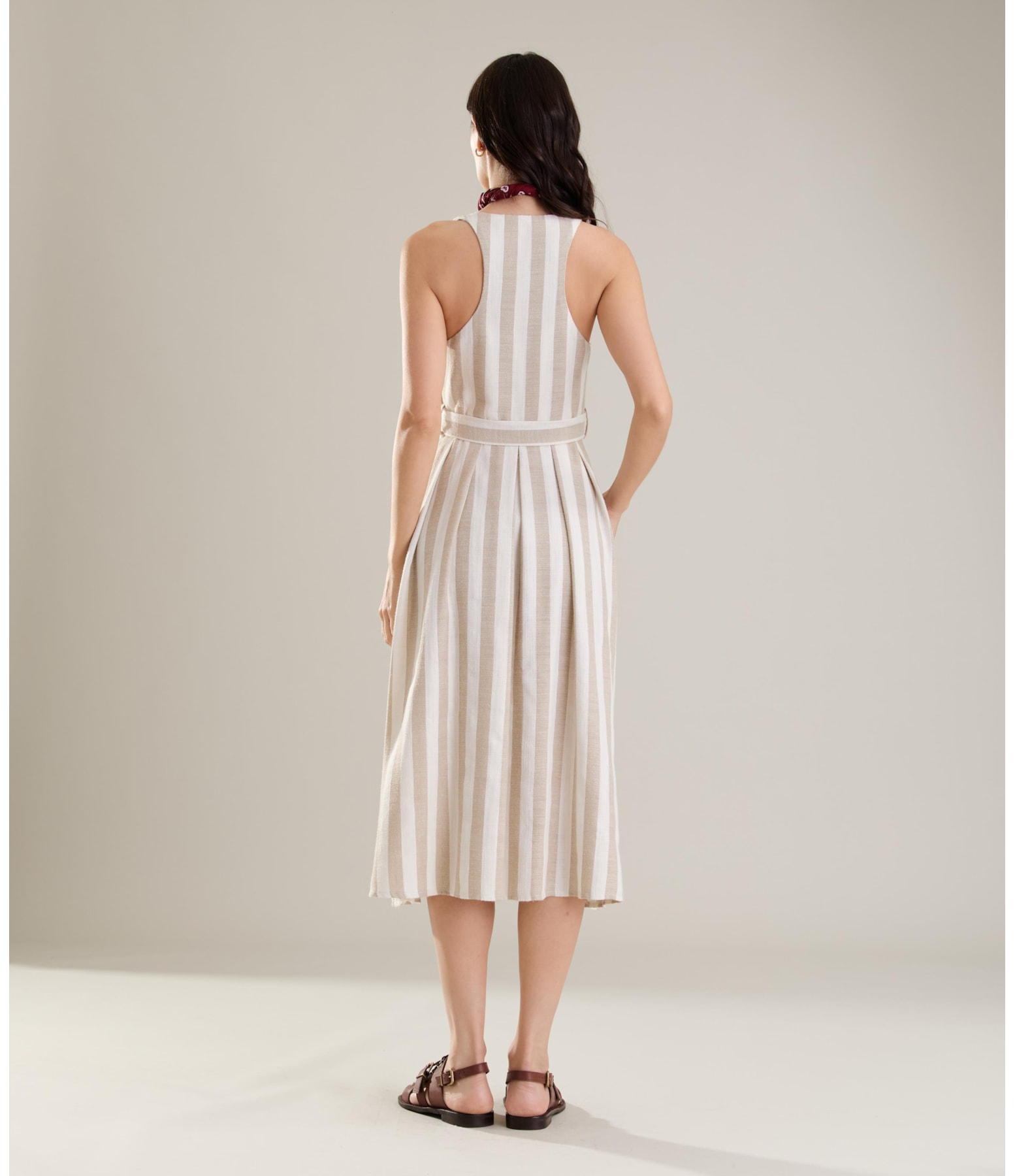 Vestido Linho  Mei  Ft Listrado Areia