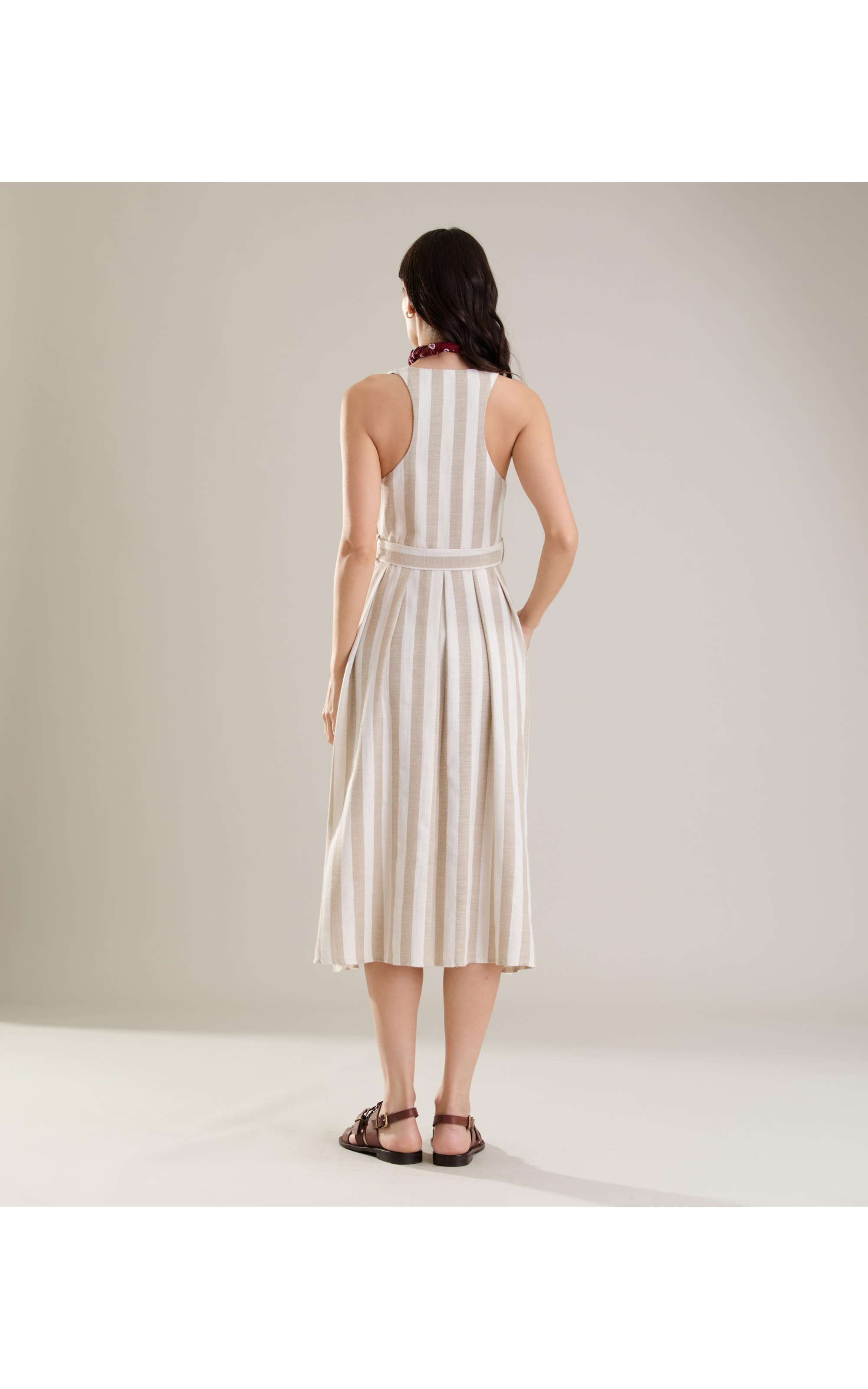 Vestido Linho  Mei  Ft Listrado Areia