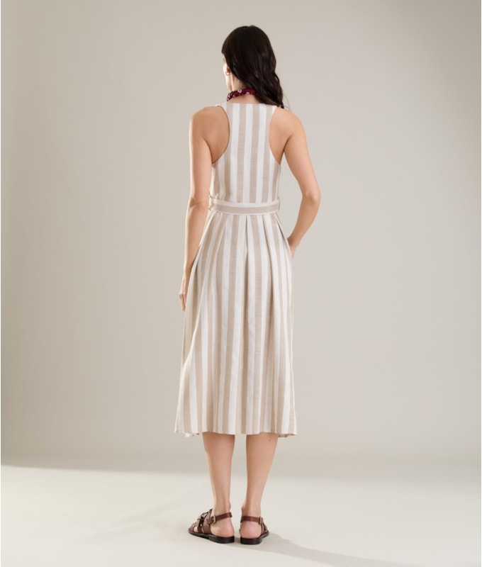 Vestido Linho  Mei  Ft Listrado Areia